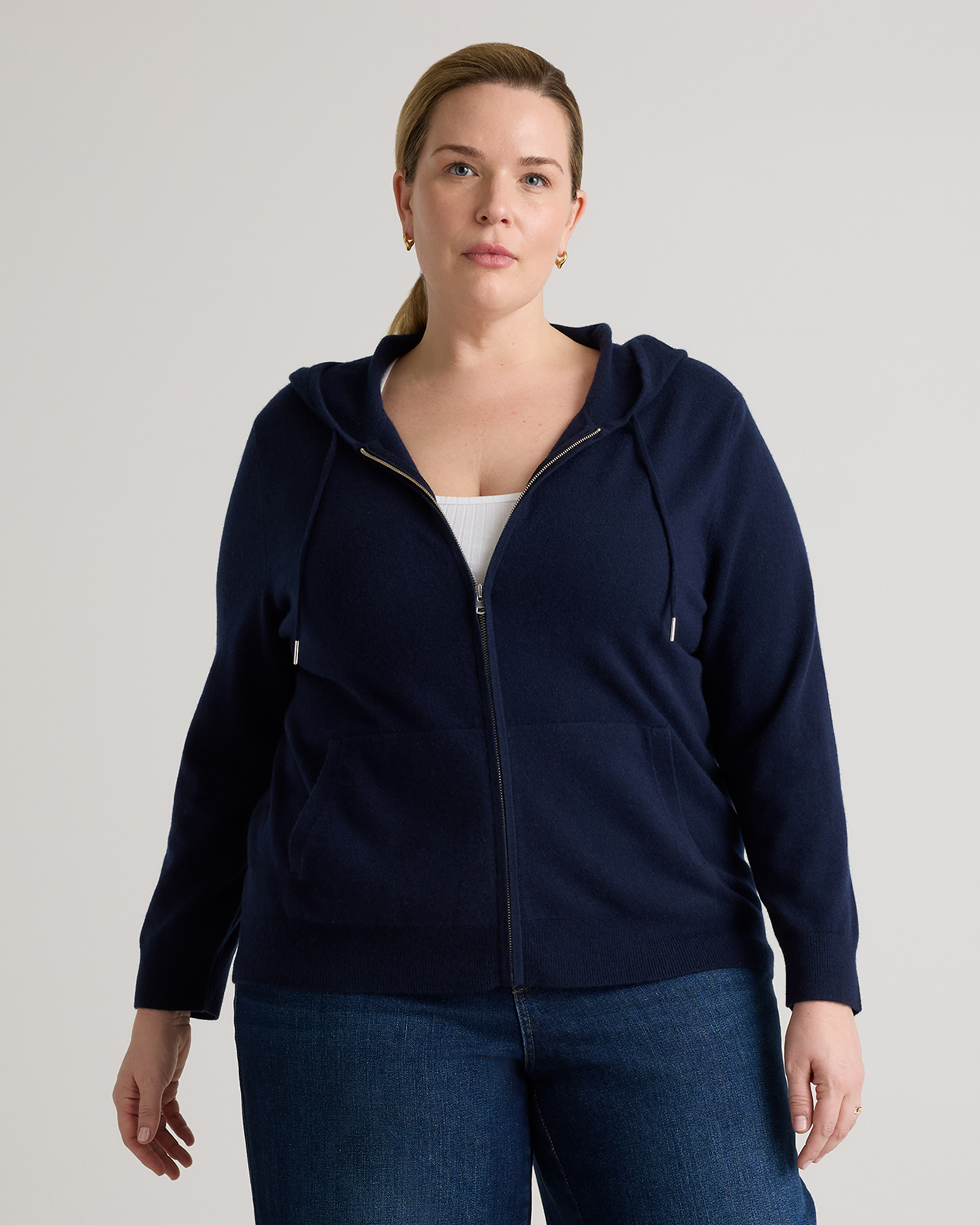 True Navy Mongolian Cashmere Full-Zip Hoodie