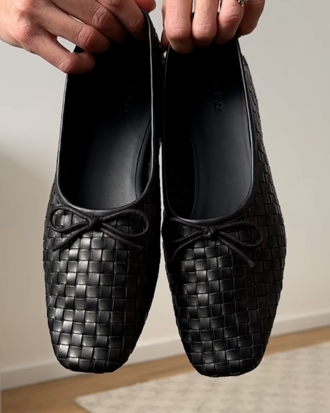 Italian Leather Handwoven Square Toe Ballet Flat Black Jamie-Lee Burns 4x5