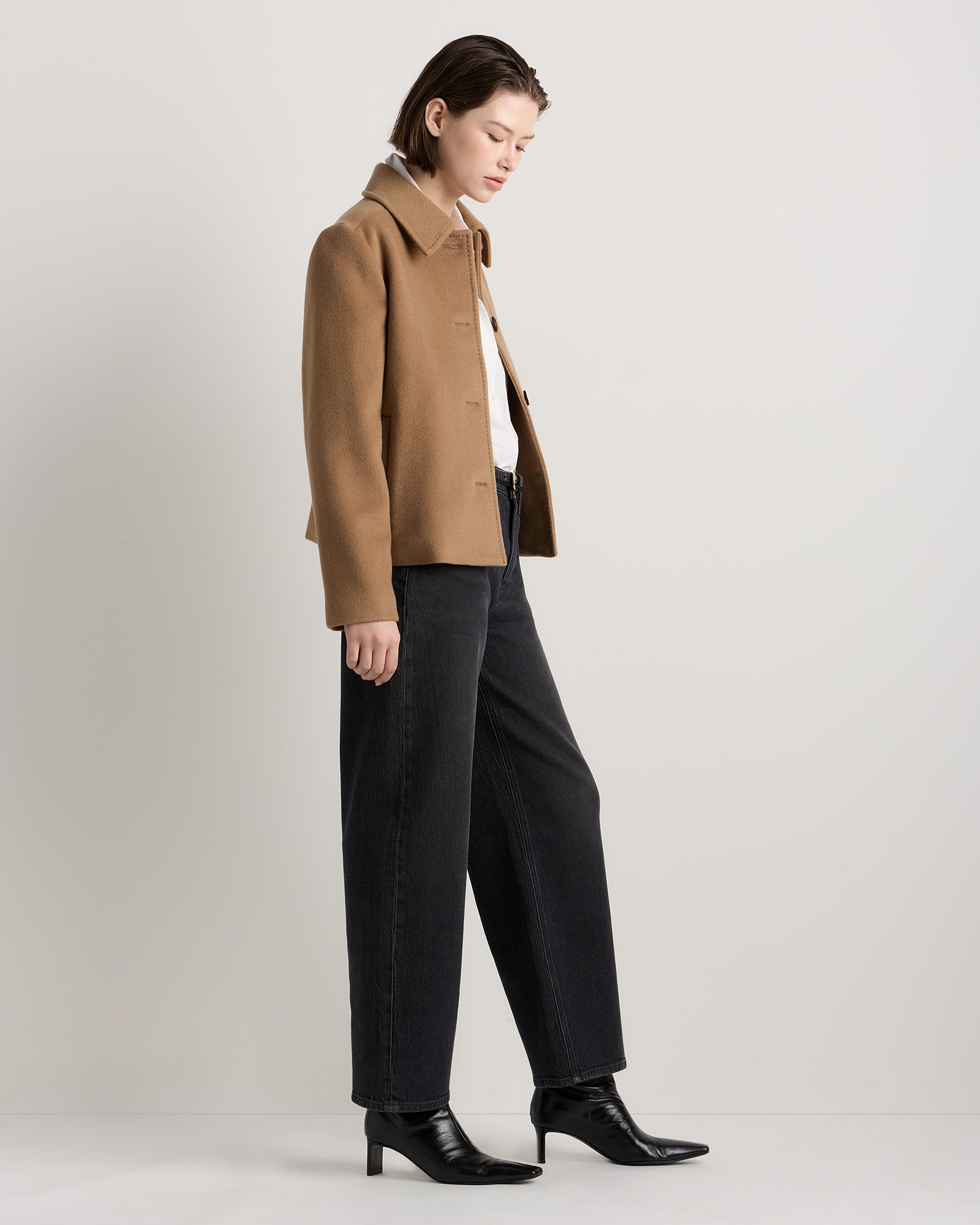 Wool Cashmere Short Coat in Mocha Brown