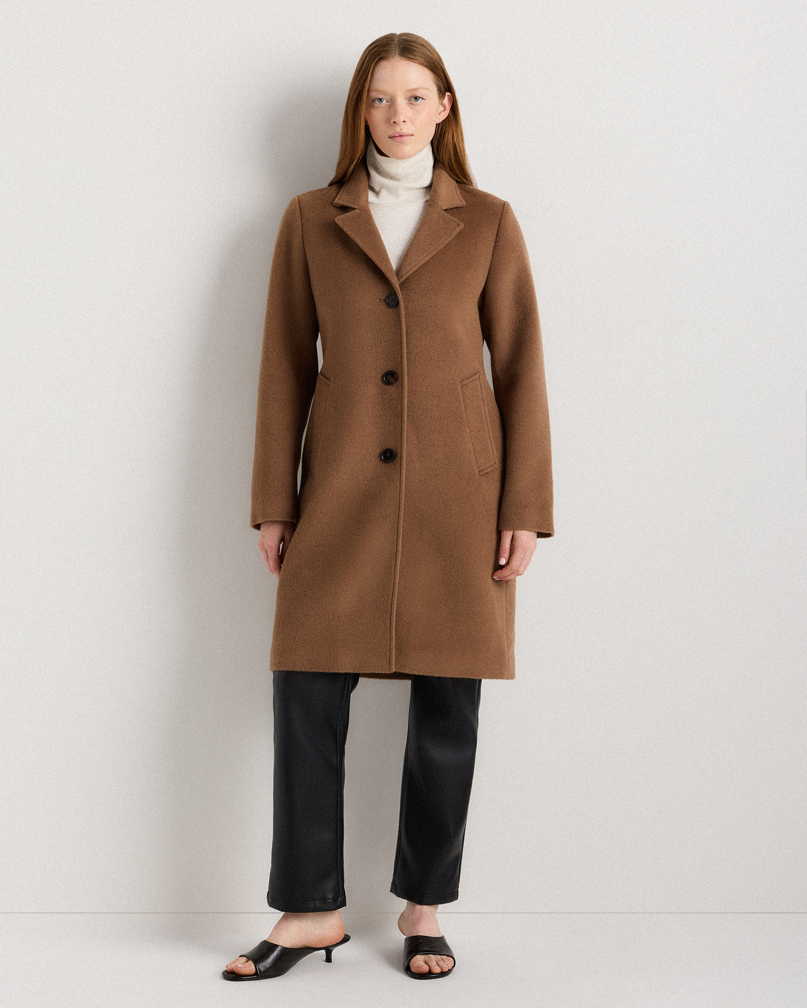 Camel Hair Single-Breasted Midi Coat in Mocha Brown
