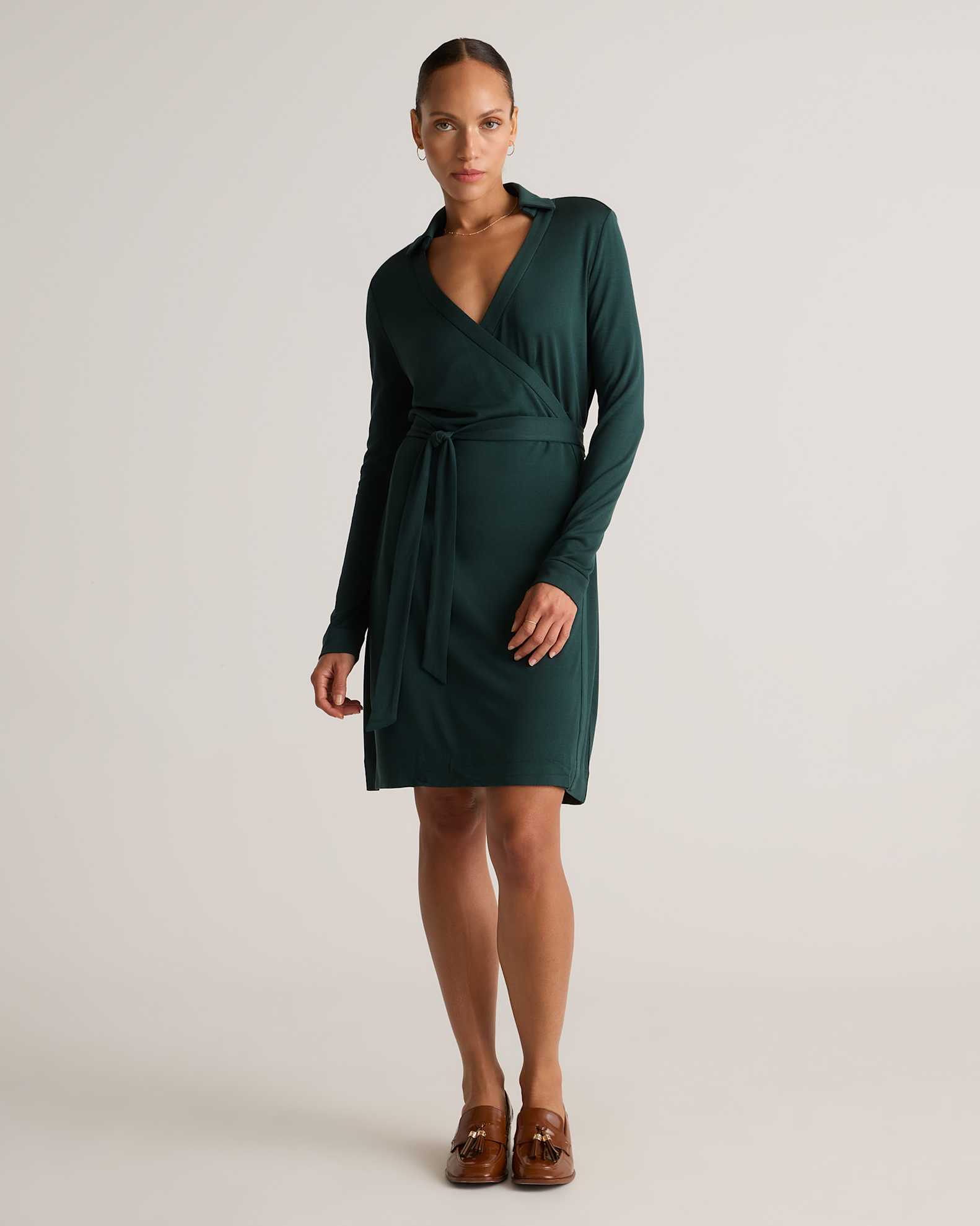 100% Silk Jersey Mini Wrap Dress in Evergreen 100% Silk Jersey Mini Wrap Dress in Evergreen