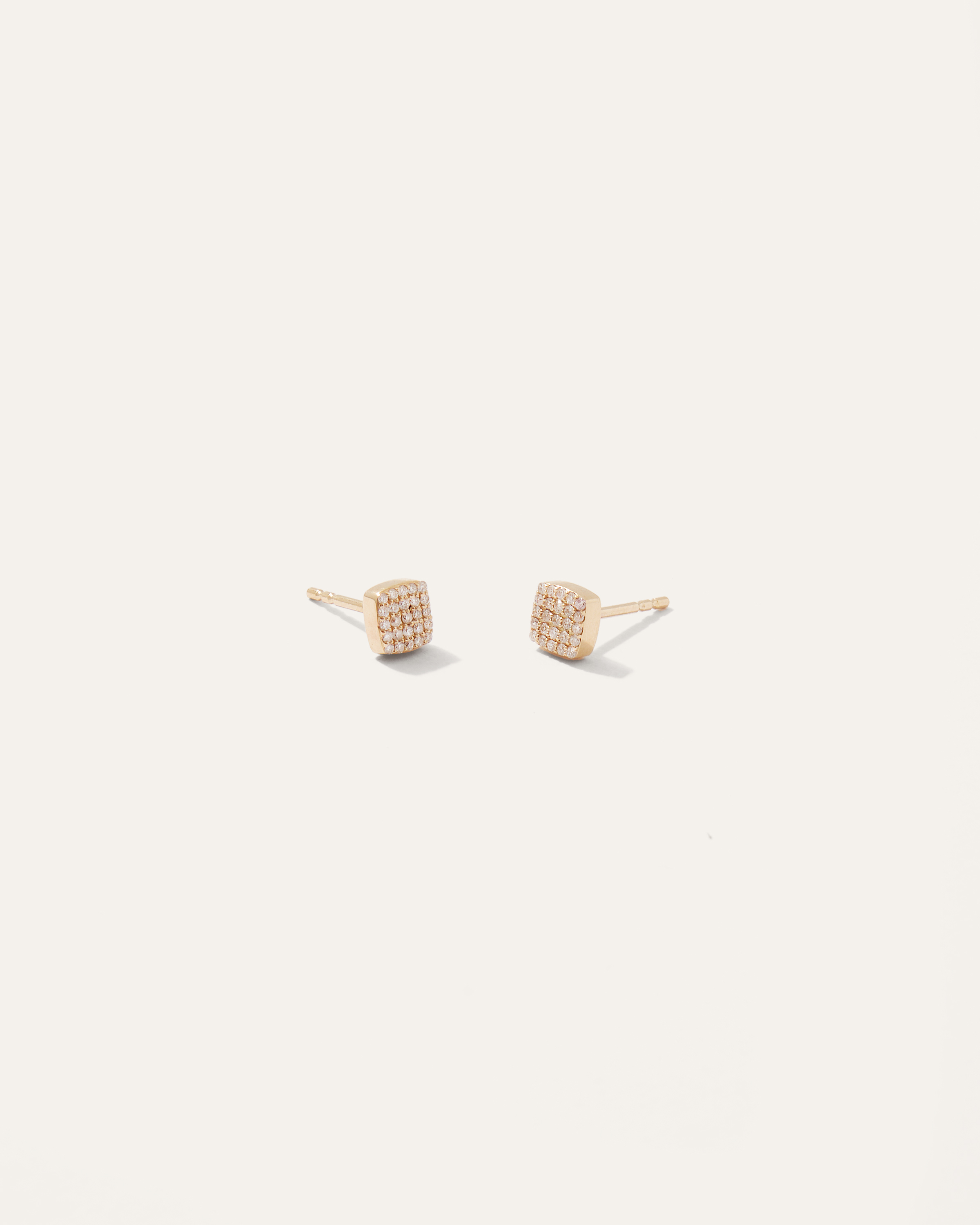 14K Gold Pave Diamond Cushion Studs