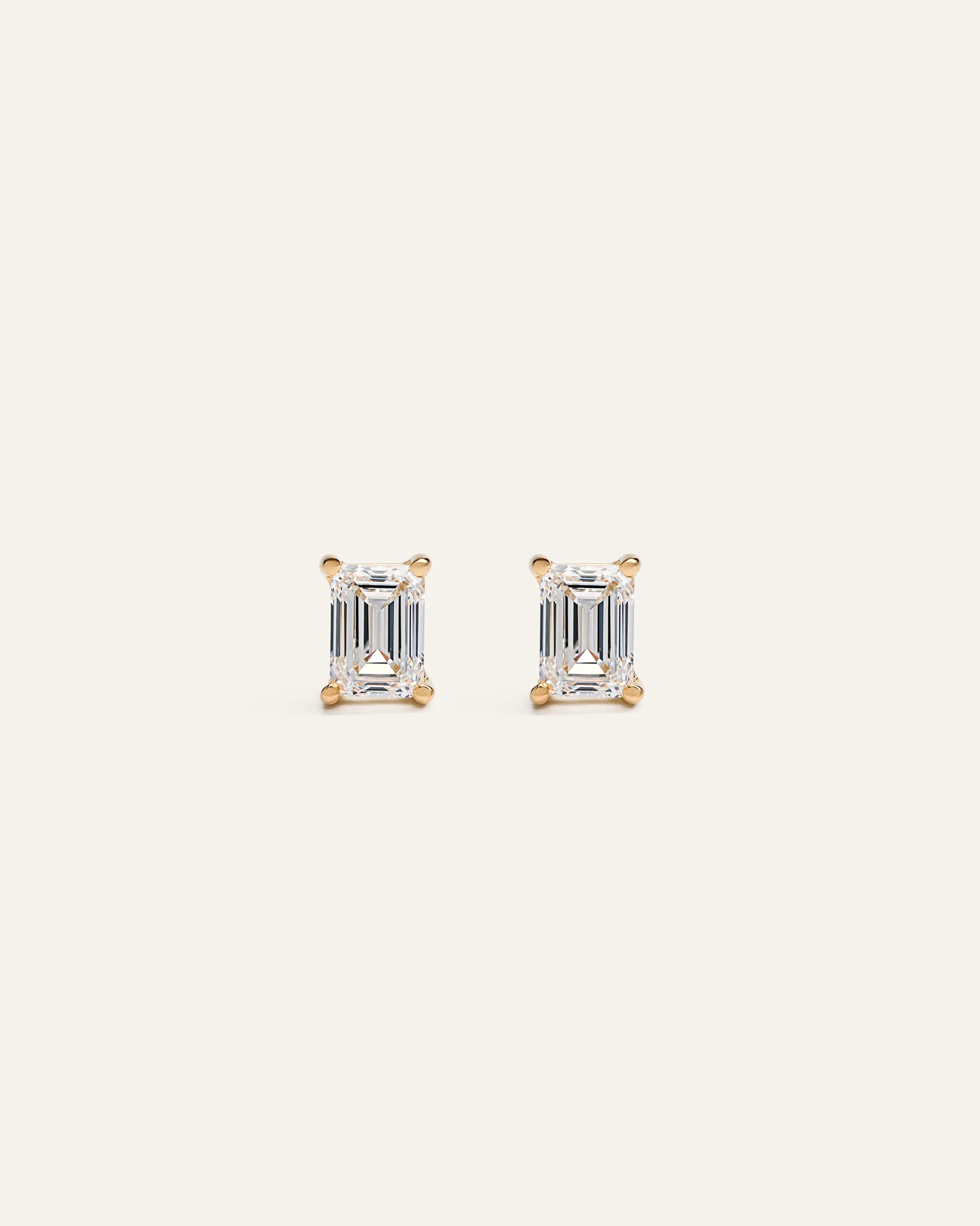 14k Gold Lab Grown Diamond Emerald Solitaire Studs
