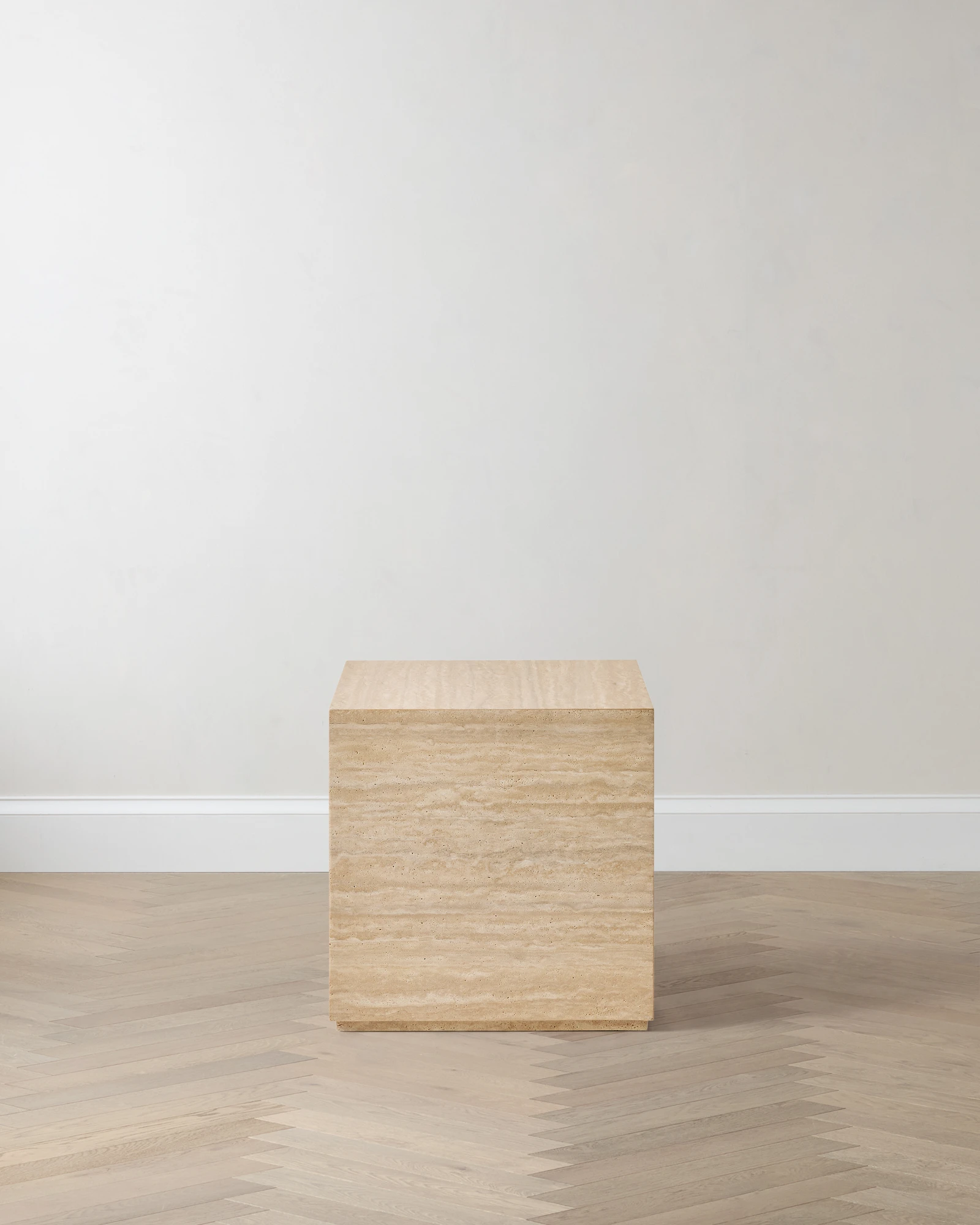 Travertine Plinth End Table in Natural