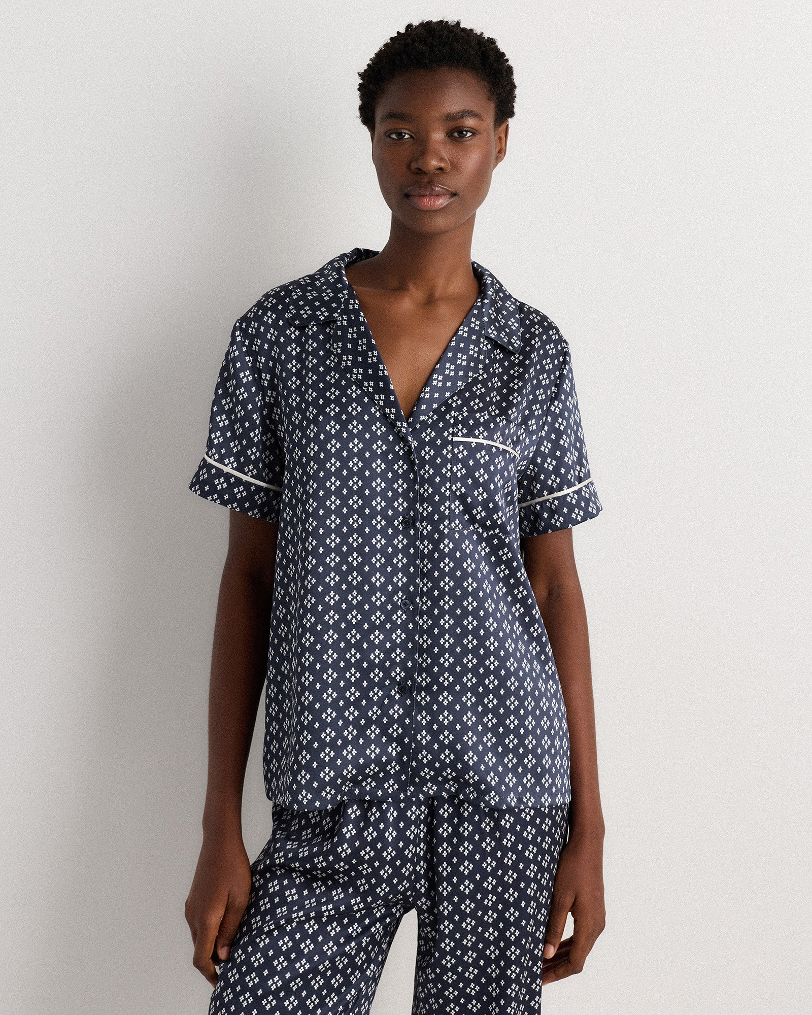 Quince Women's Satin Short Sleeve Pajama Top In Blue
