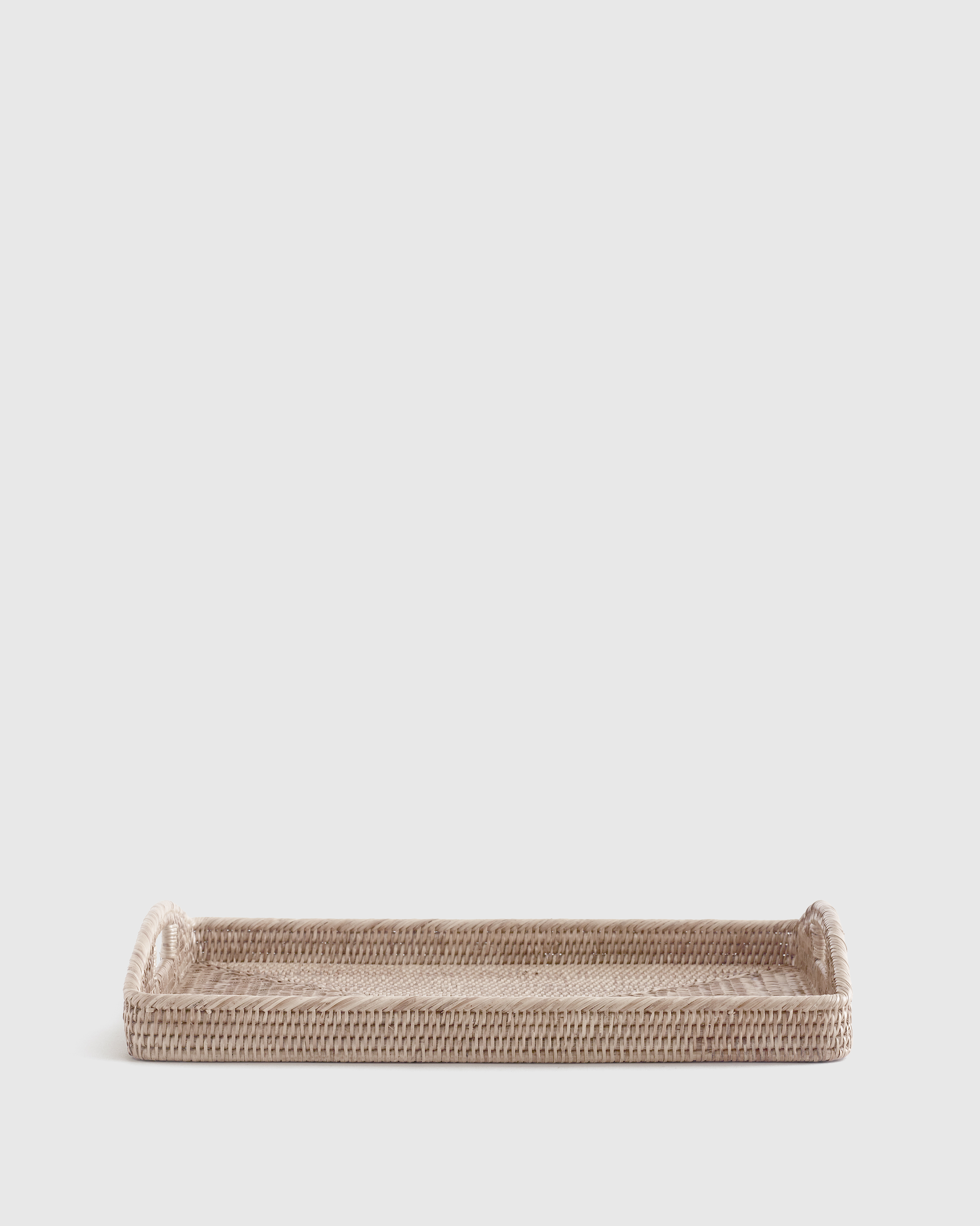 White Wash Handwoven Rattan Rectangular Tray with High Handles