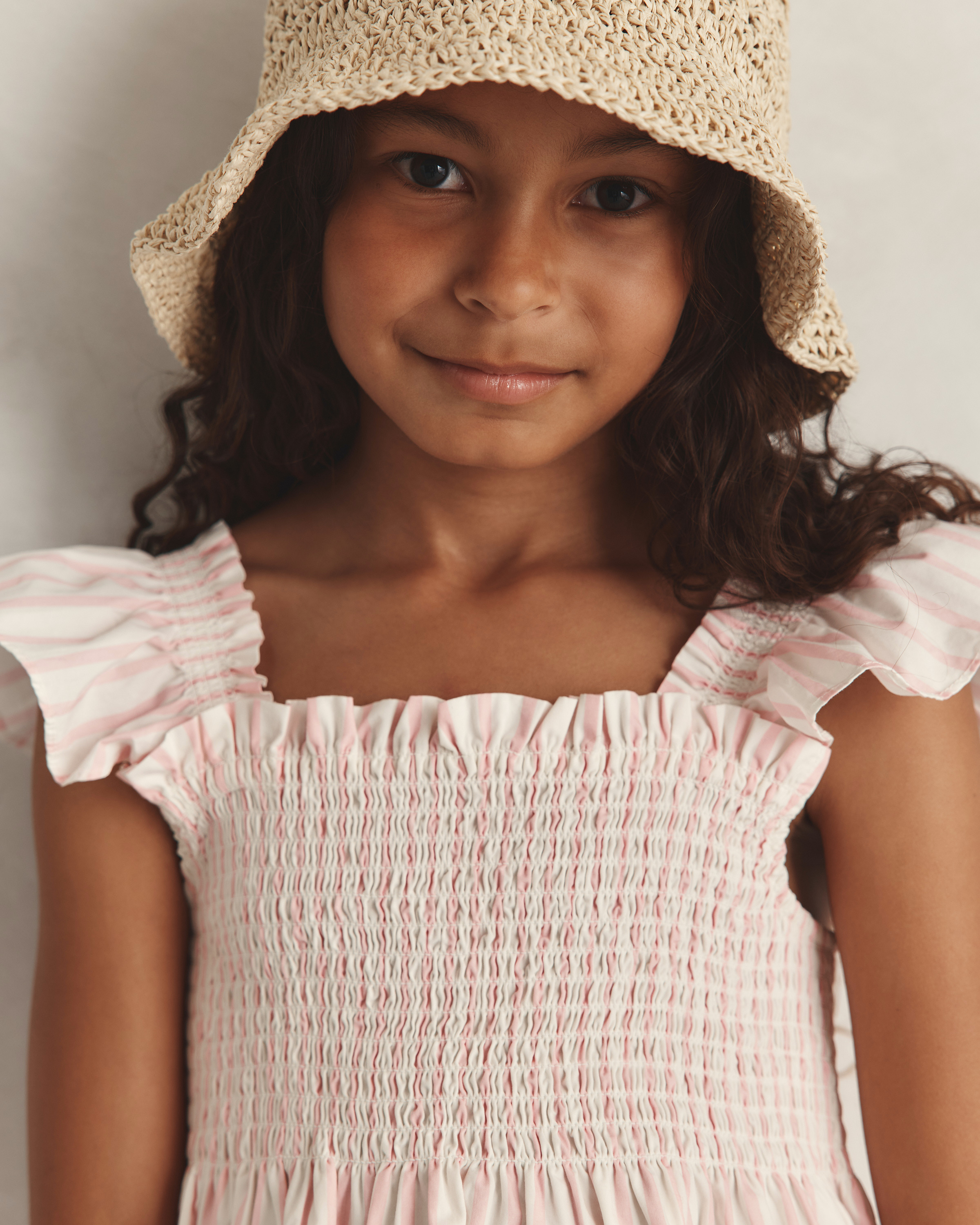 Poplin Smocked Dress in Pink Stripe, Size 10, Organic Cotton by Quince - Kid's