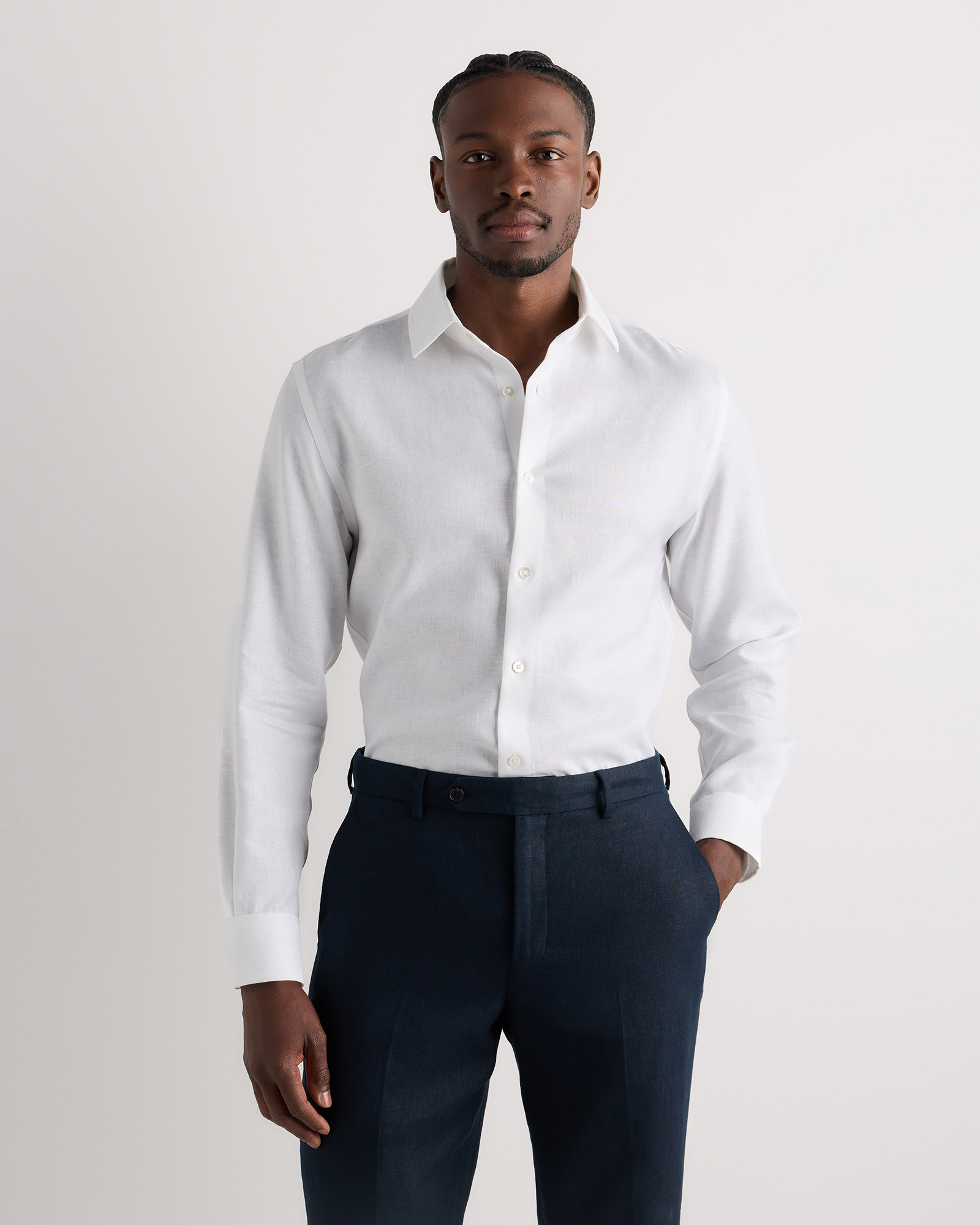 White 100% European Linen Wrinkle-Resistant Dress Shirt