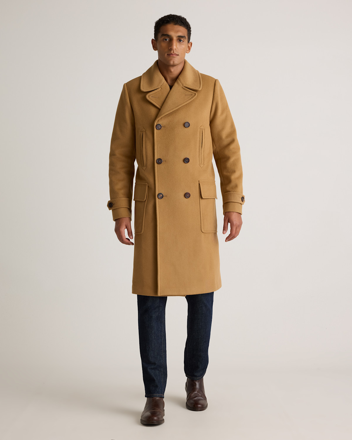 QUINCE Italian Wool Double-Breasted Officer Topcoat