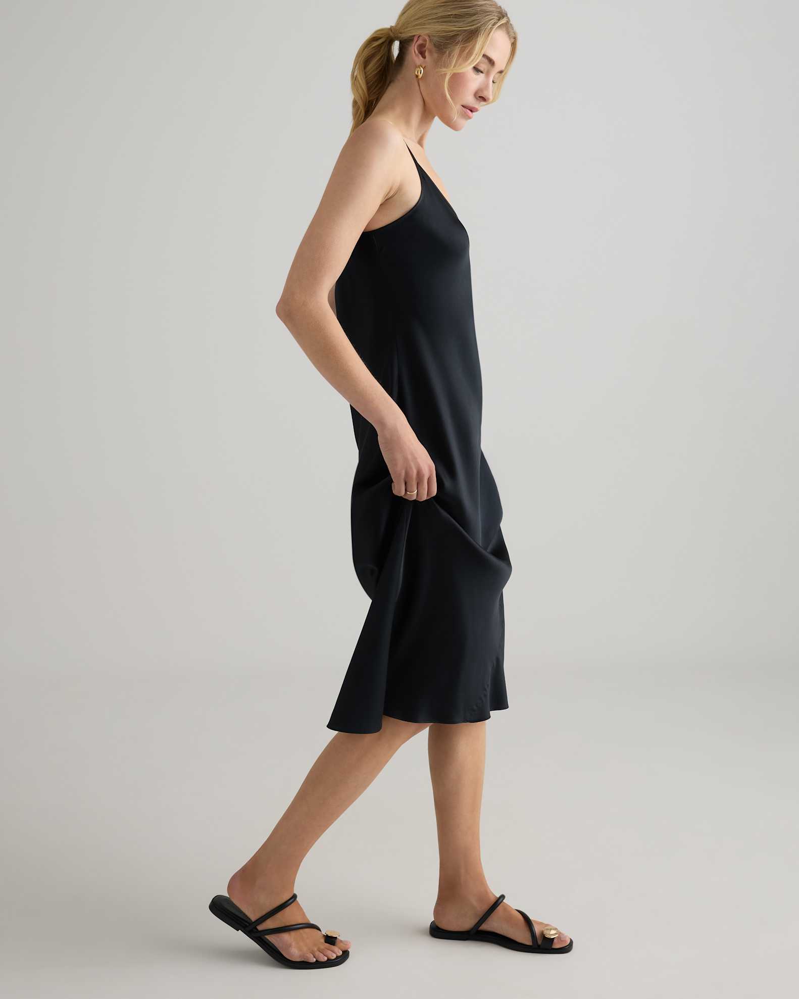 Quince Women's Washable 100% Mulberry Silk Slip Dress, Black, Size XL - Midi Length, Bias Cut, Satin Finish, Hypo-allergenic, Thermoregulating Quince Women's Washable 100% Mulberry Silk Slip Dress, Black, Size XL - Midi Length, Bias Cut, Satin Finish, Hypo-allergenic, Thermoregulating