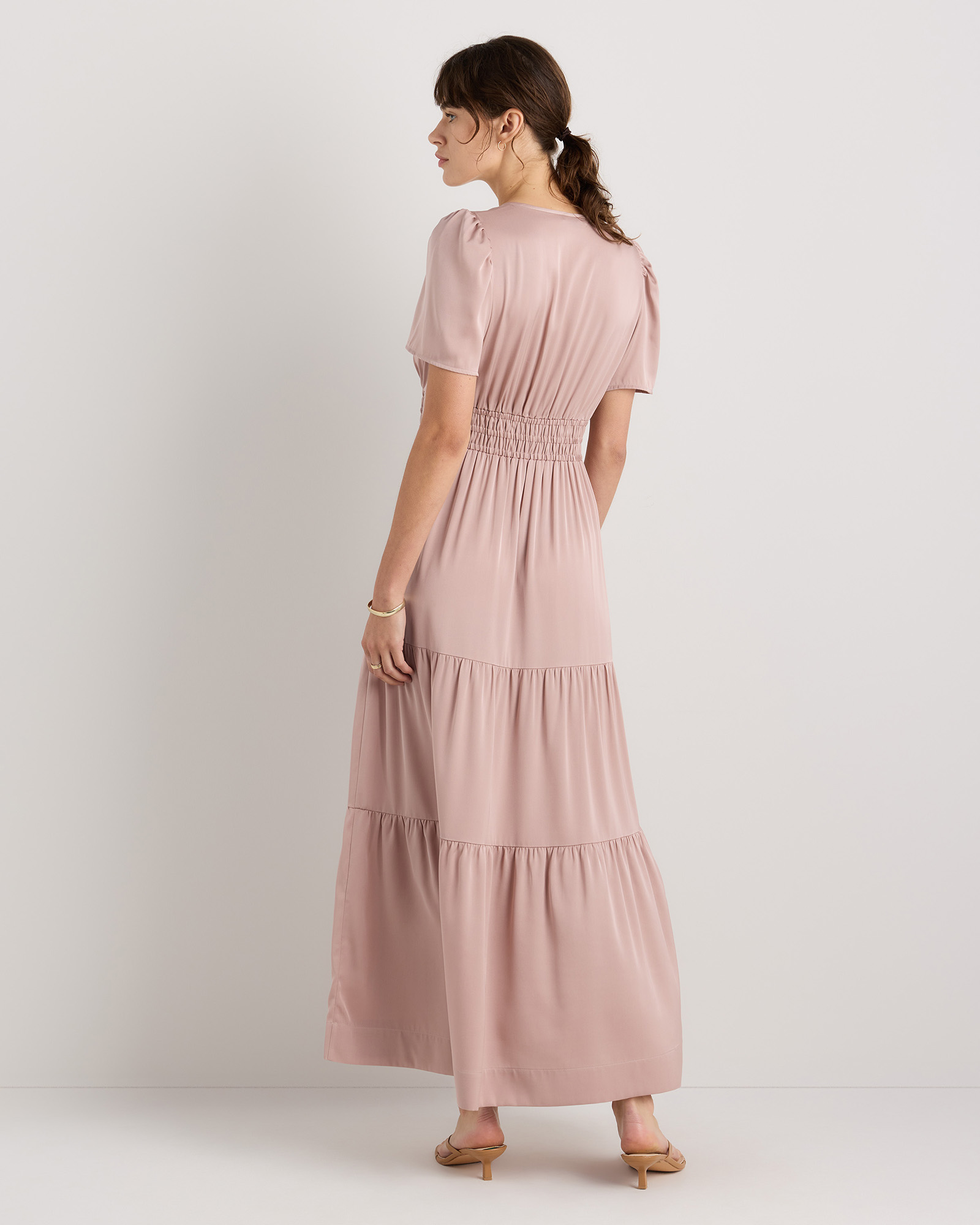 Women's Washable Stretch Silk Tiered Maxi Dress in Vintage Pink, Size XL by Quince