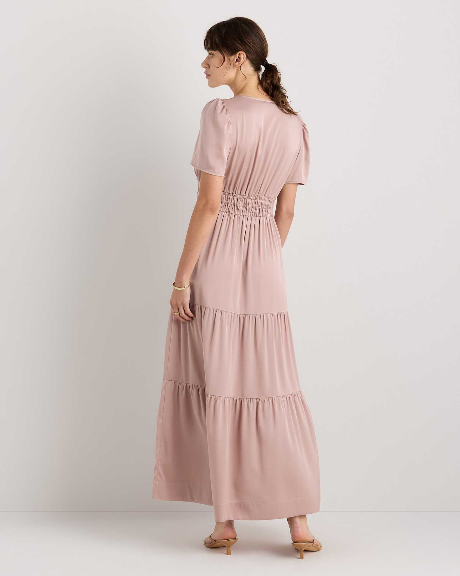 Women's Washable Stretch Silk Tiered Maxi Dress in Vintage Pink, Size XL by Quince Women's Washable Stretch Silk Tiered Maxi Dress in Vintage Pink, Size XL by Quince