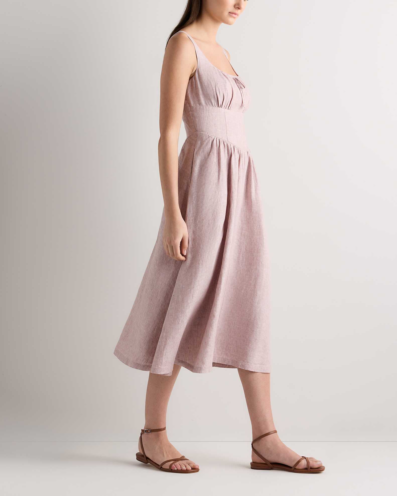 linen corset long midi dress Reiss Linen Corset Midi Dress in Ivory