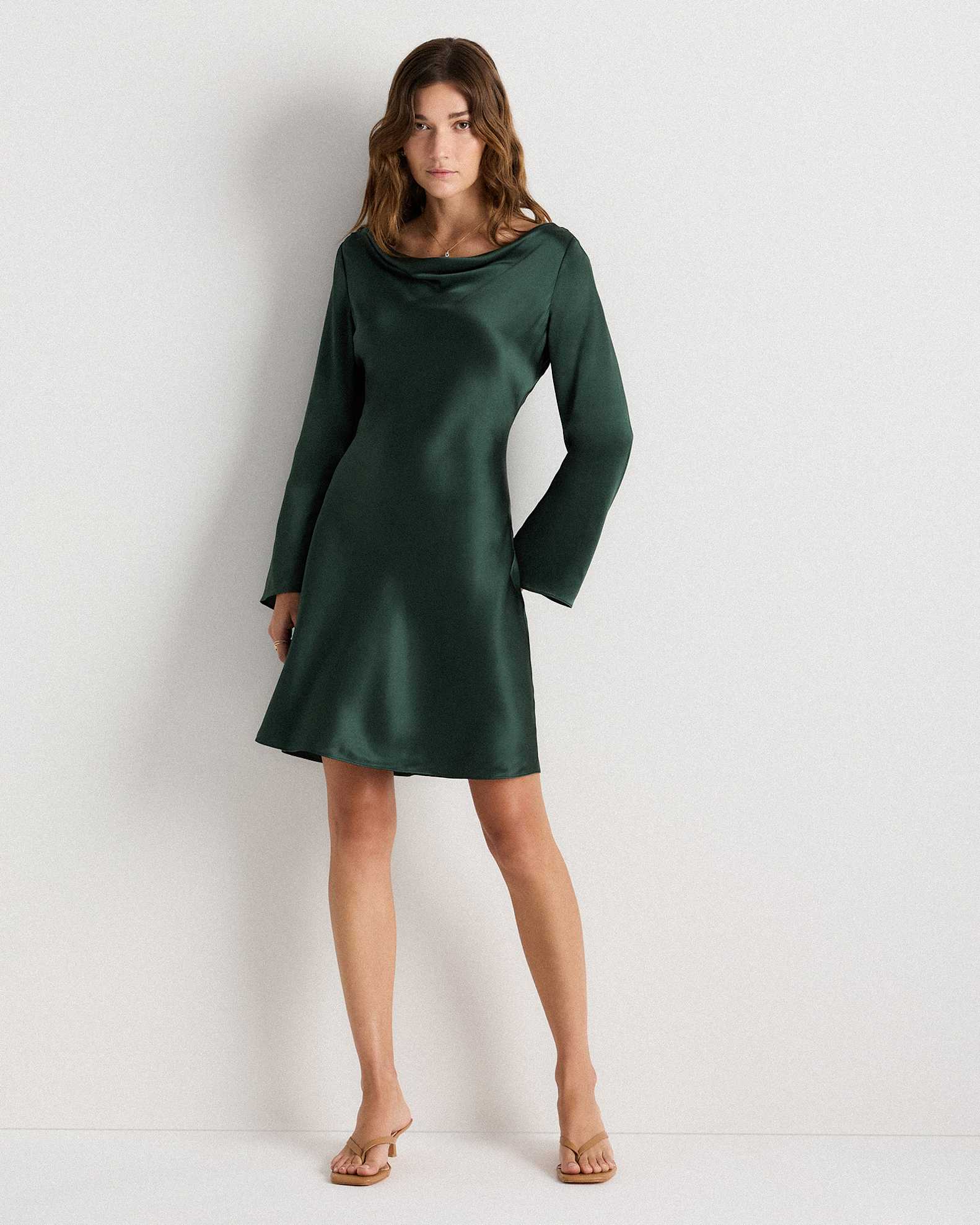 Women's Long Sleeve Mini Dress in Forest Green, Size Small, Silk by Quince Women's Long Sleeve Mini Dress in Forest Green, Size Small, Silk by Quince