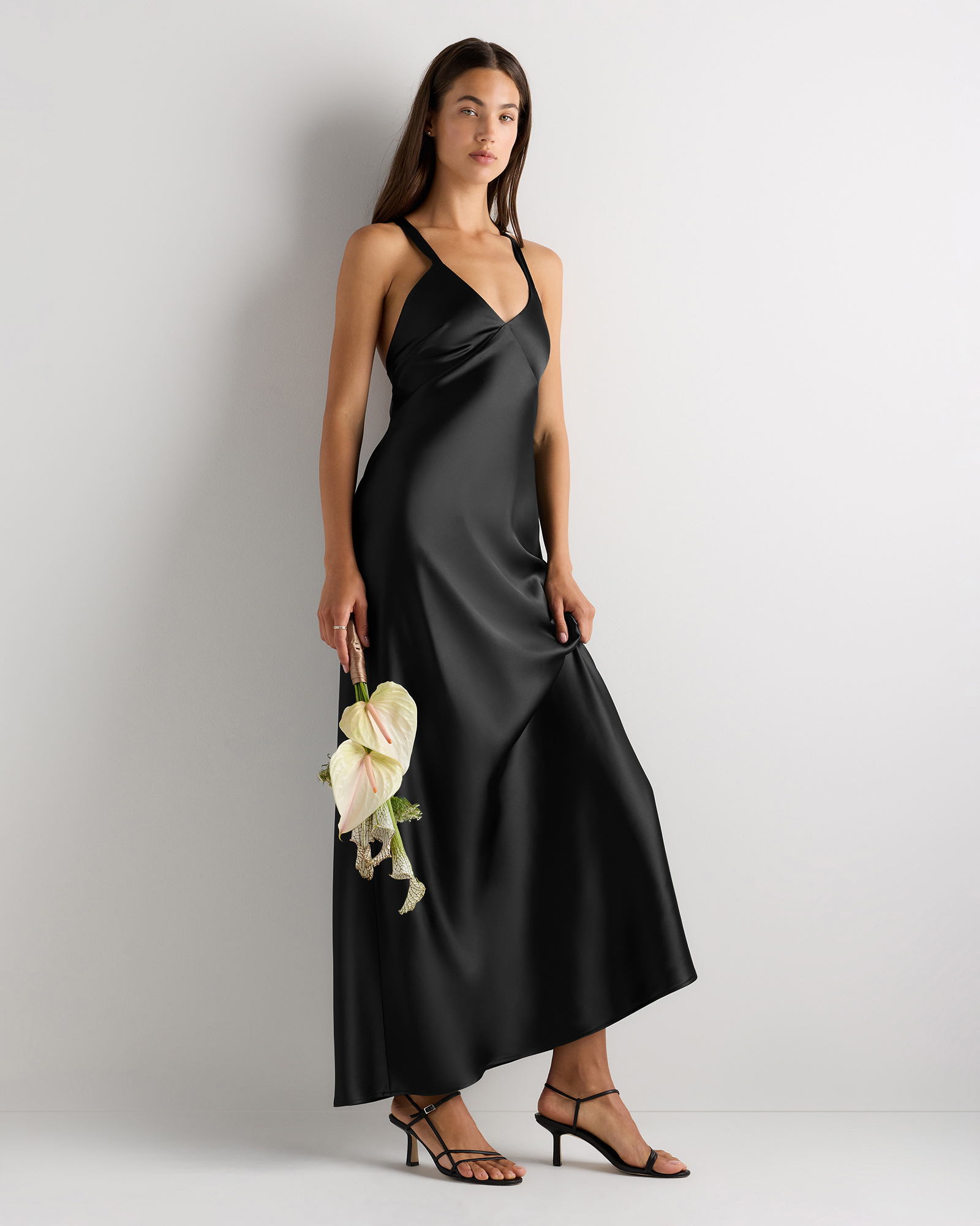 Bianca Stretch Satin Dress in Black