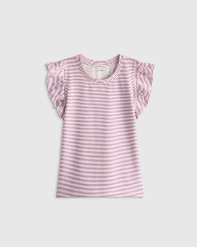 Purple Stripe Ruffle Sleeve Organic Cotton Top