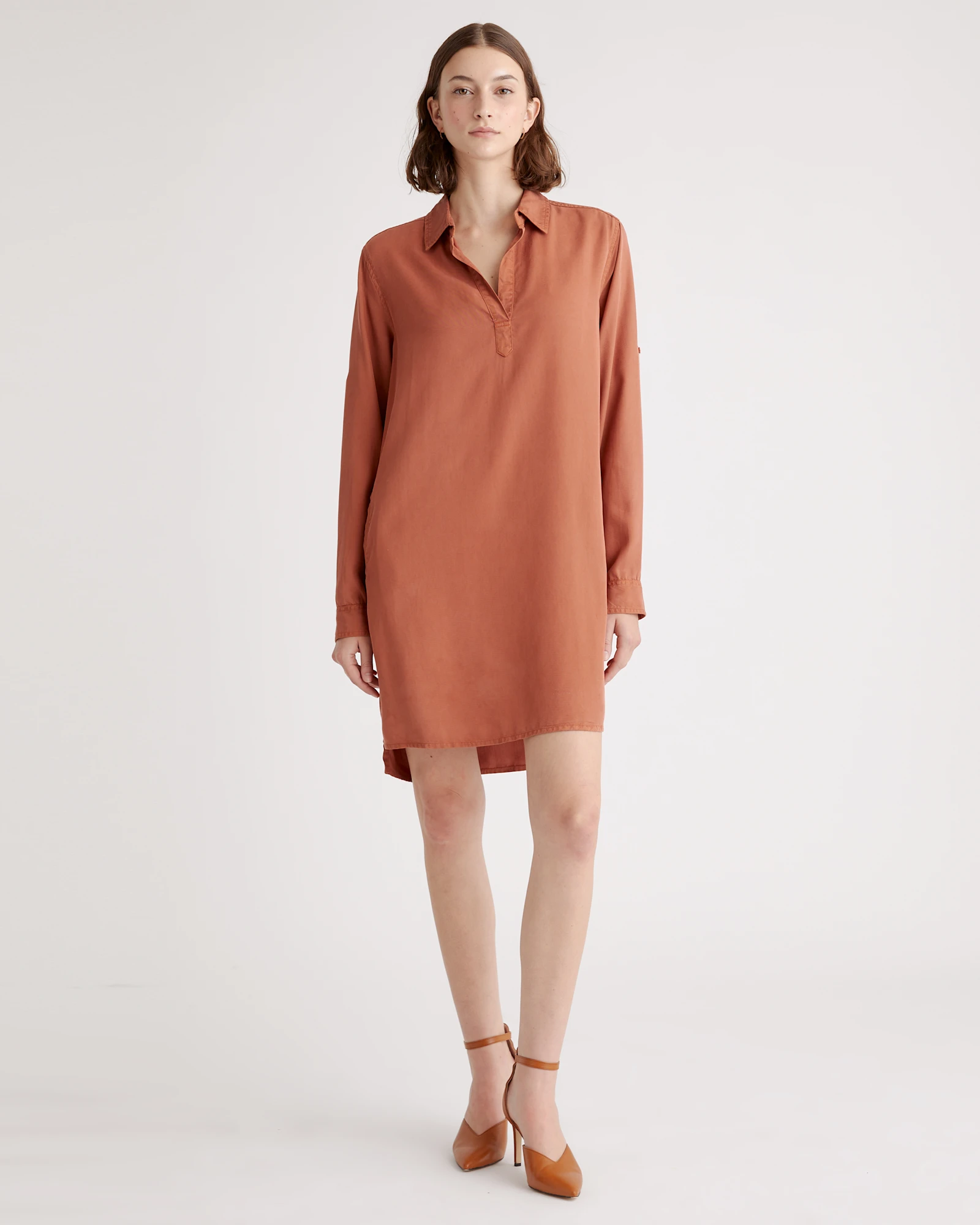 Vintage Wash Tencel Roll Sleeve Tunic Dress