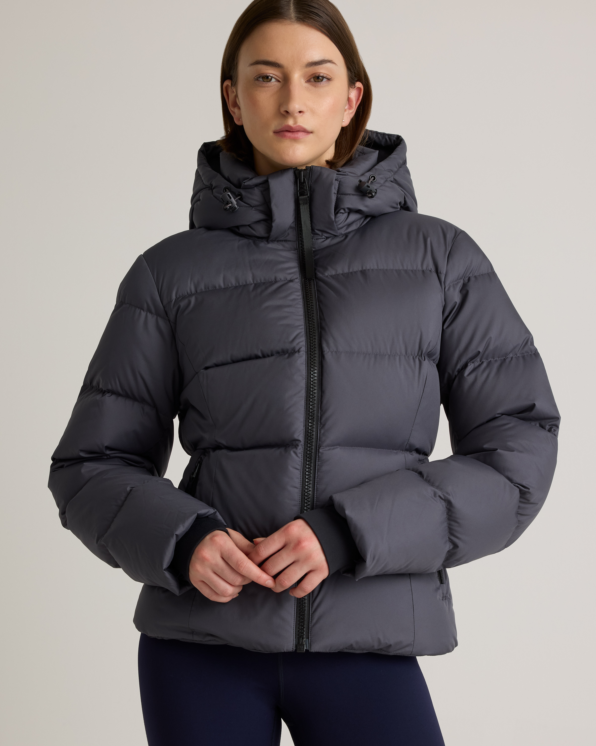 Responsible Down Cinch Waist Puffer Jacket in Carbon Grey
