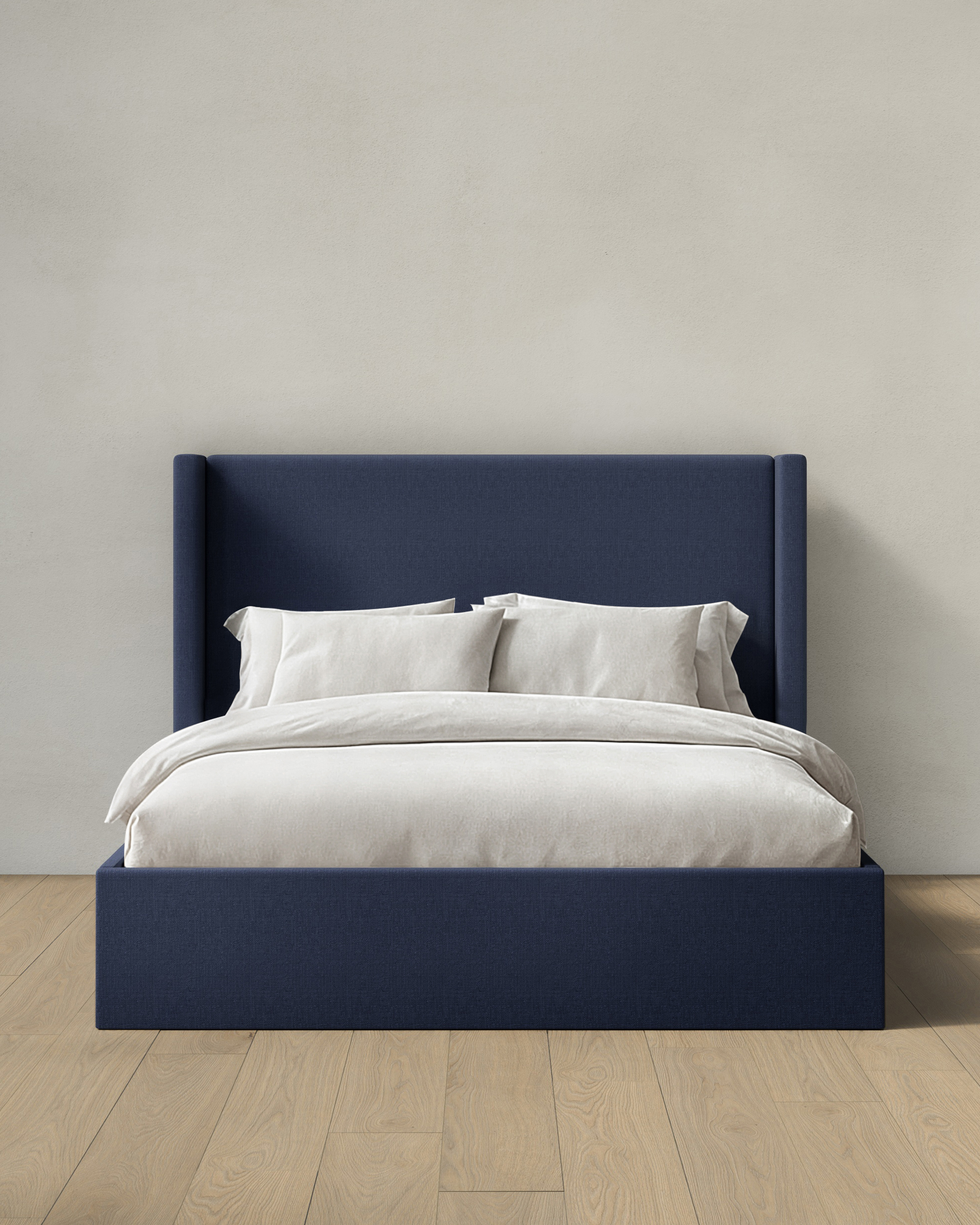 Navy 100% Linen Wingback Bed