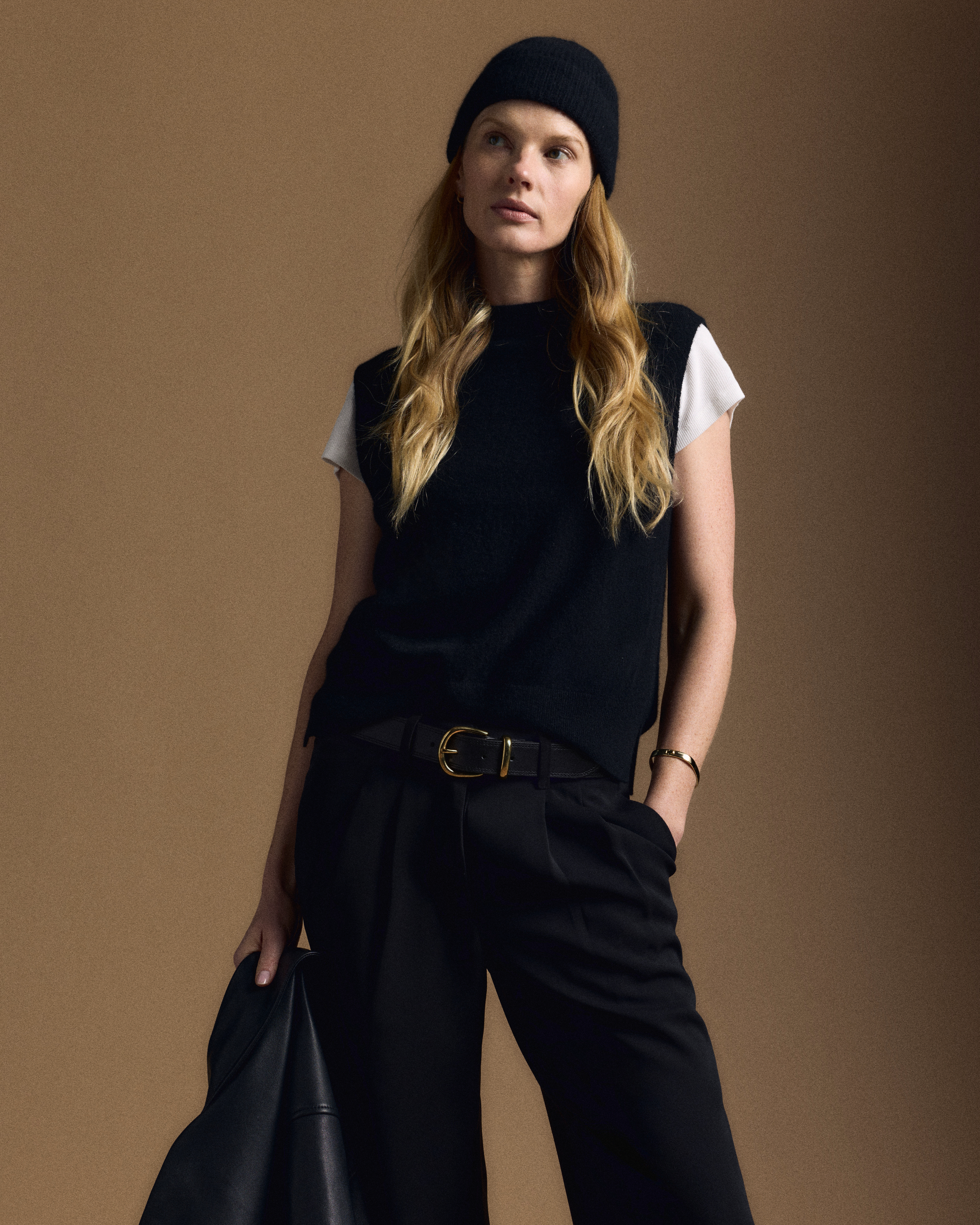 Black Mongolian Cashmere Mock Neck Sweater Vest 