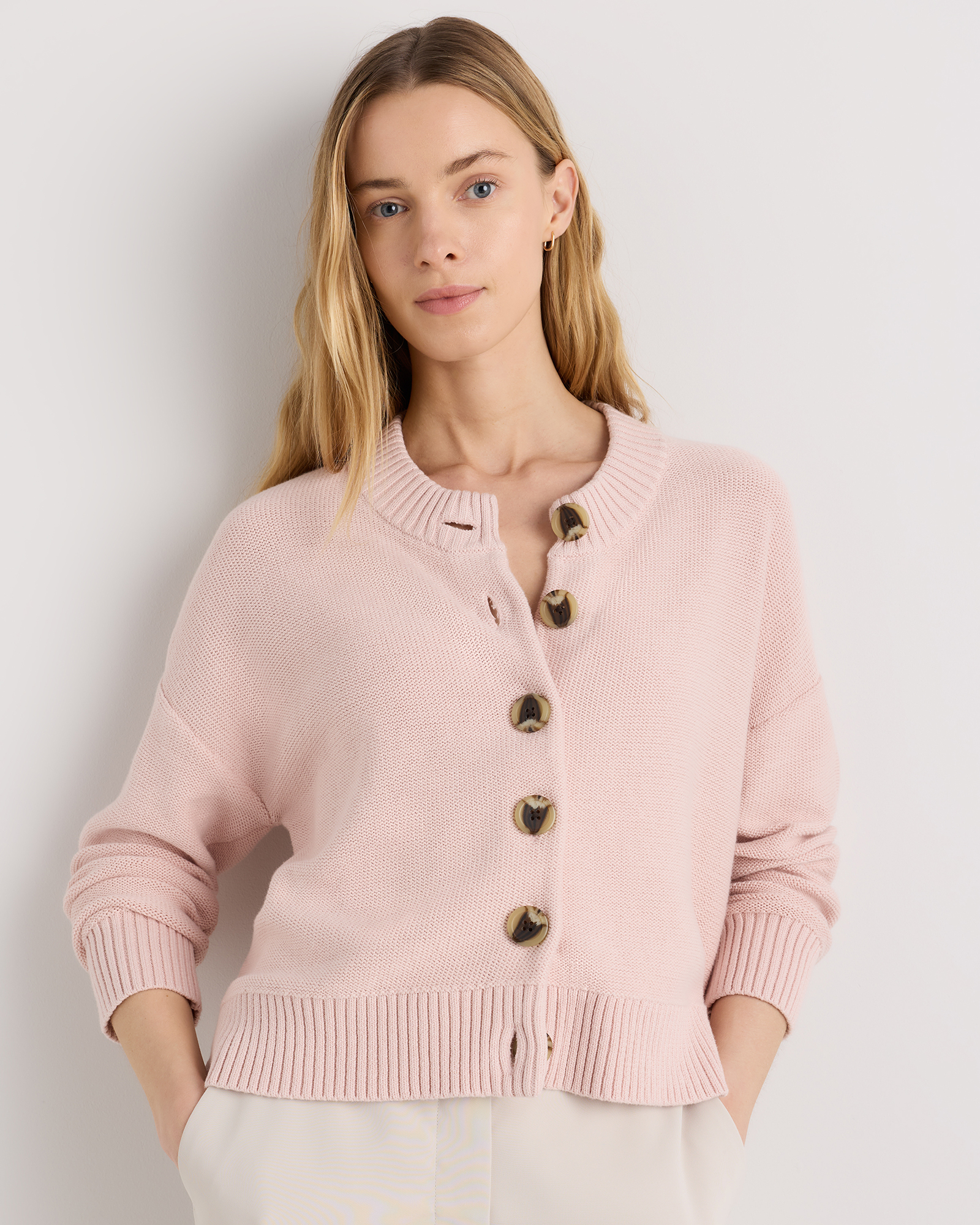 Shell Pink 100% Organic Cotton Cropped Cardigan