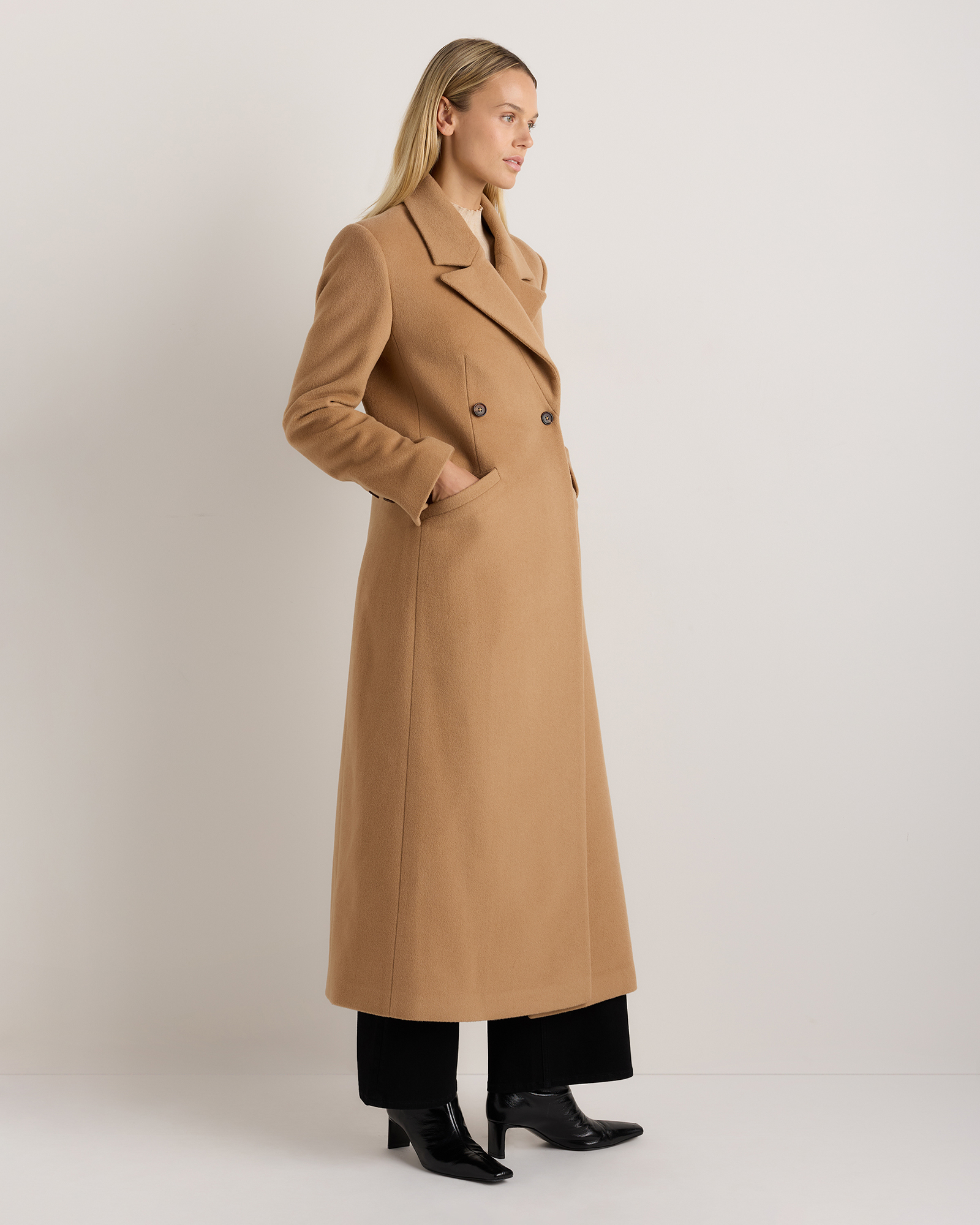 ジャケット・アウター Camel Cashmere Double Breasted Long Coat Wool Cashmere Tailored Long Coat in Caramel
