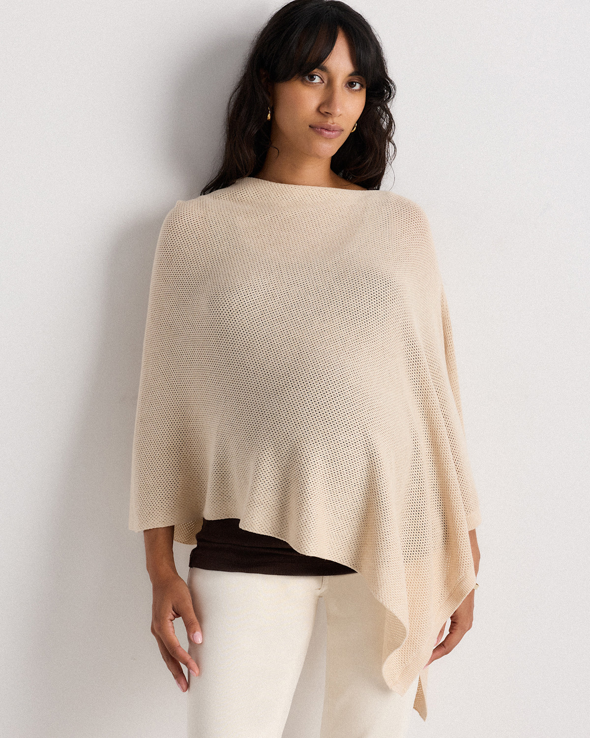 Quince Lightweight Cotton Cashmere Nursing Shawl in Heather Oatmeal