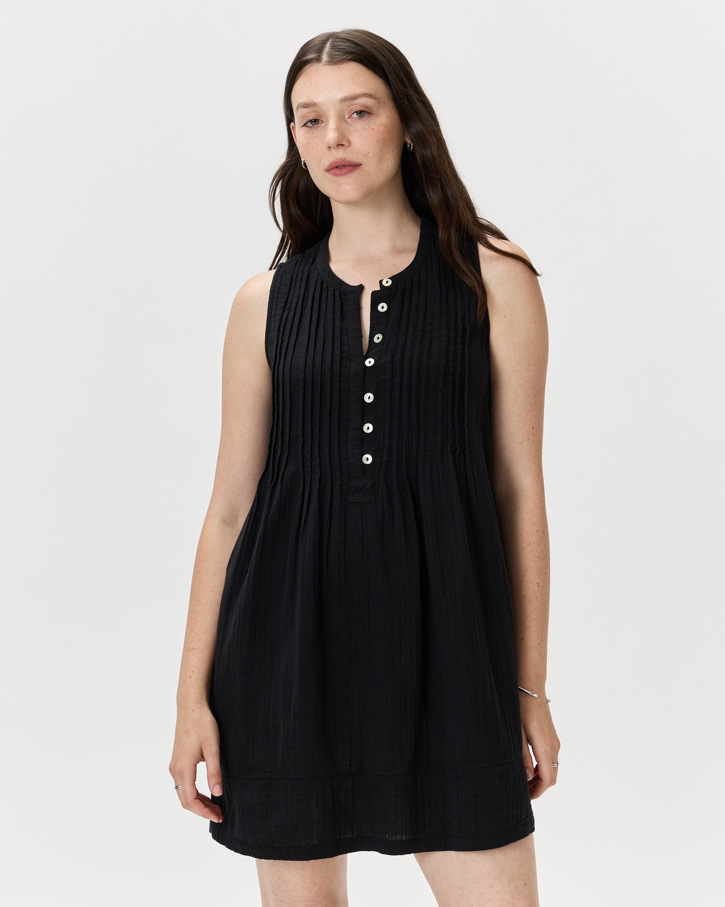 Black 100% Organic Cotton Gauze Sleeveless Swing Dress