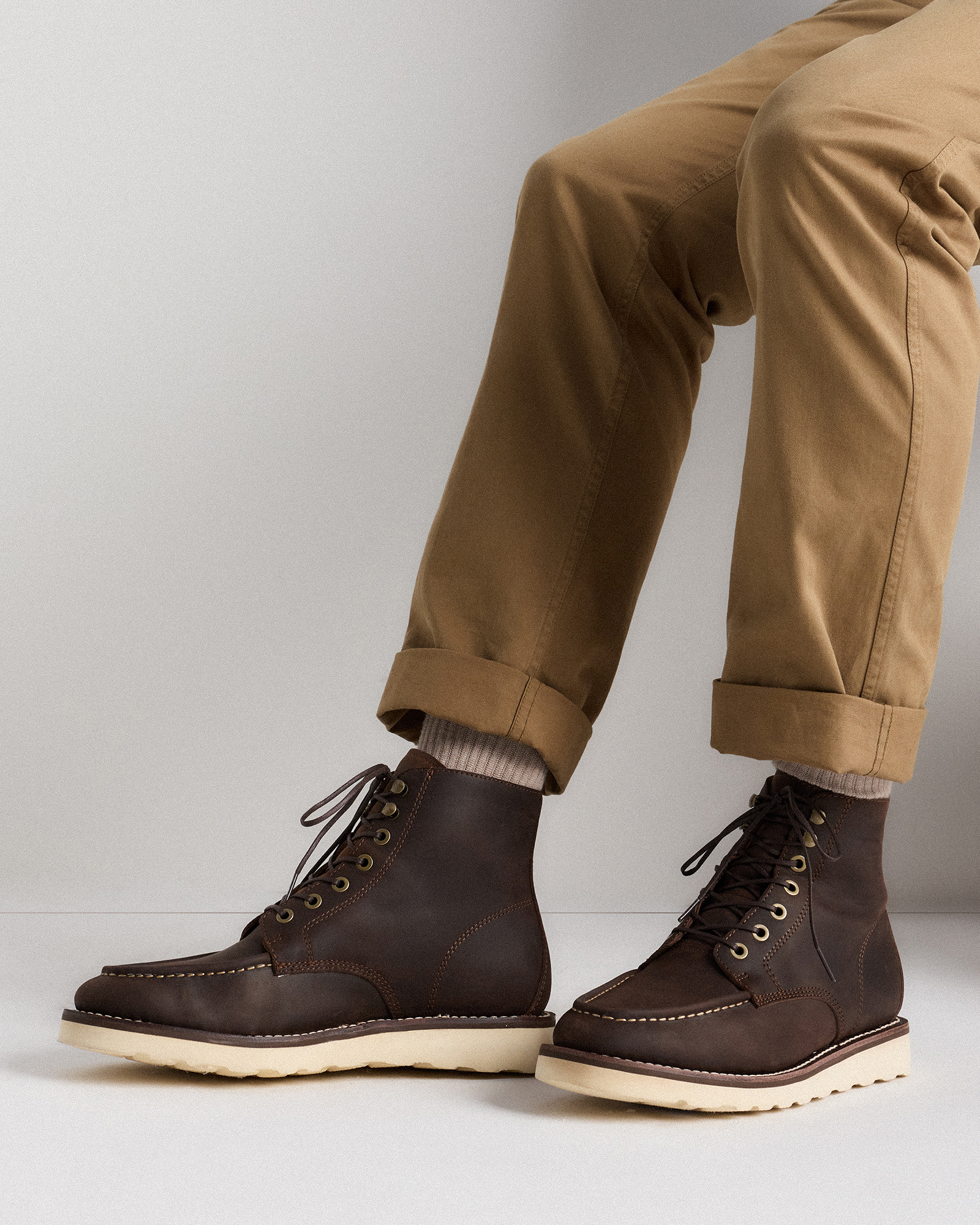 Crafted Leather Moc Toe Boot in Dark Chocolate