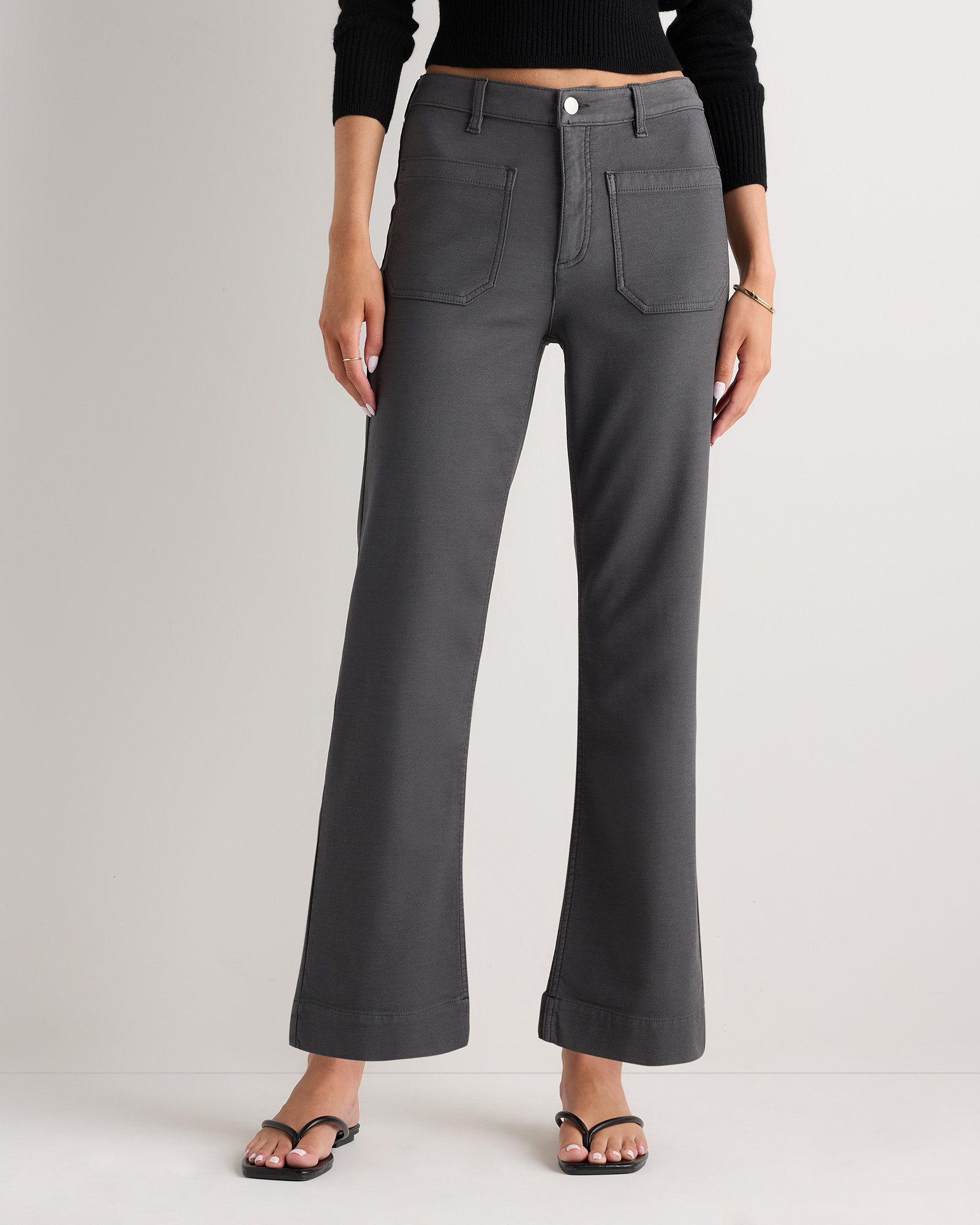 Dark Coal French Terry Wide Leg Pants