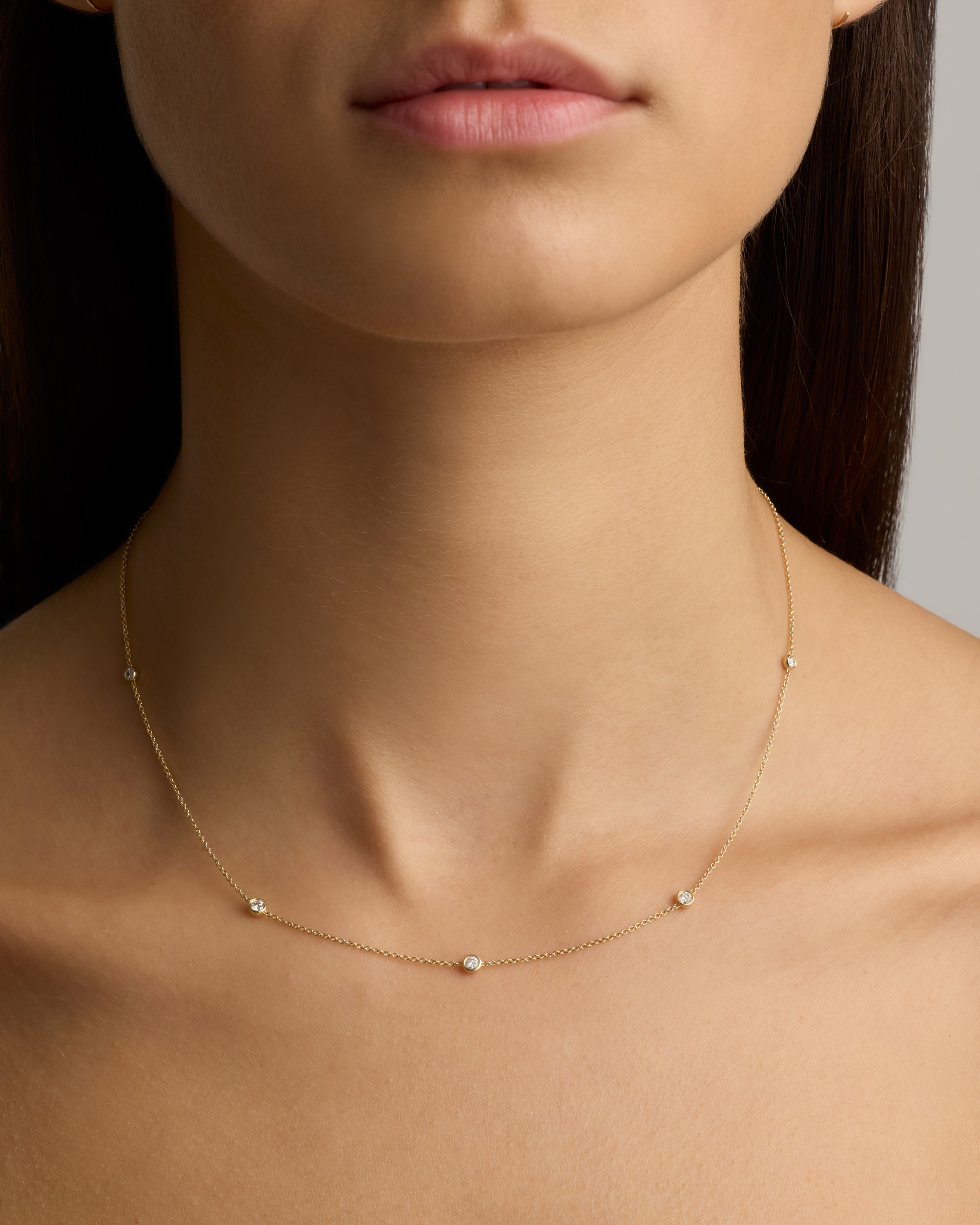 14K Gold Diamond Bezel Station Necklace - thumbnail 2
