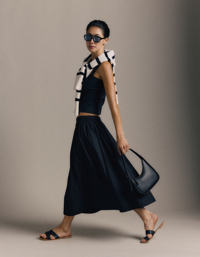 Black 100% Organic Cotton Poplin A-line Maxi Skirt