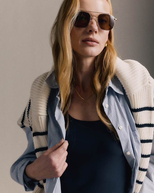 Light Blue Stripe 100% Organic Cotton Poplin Long Sleeve Shirt  