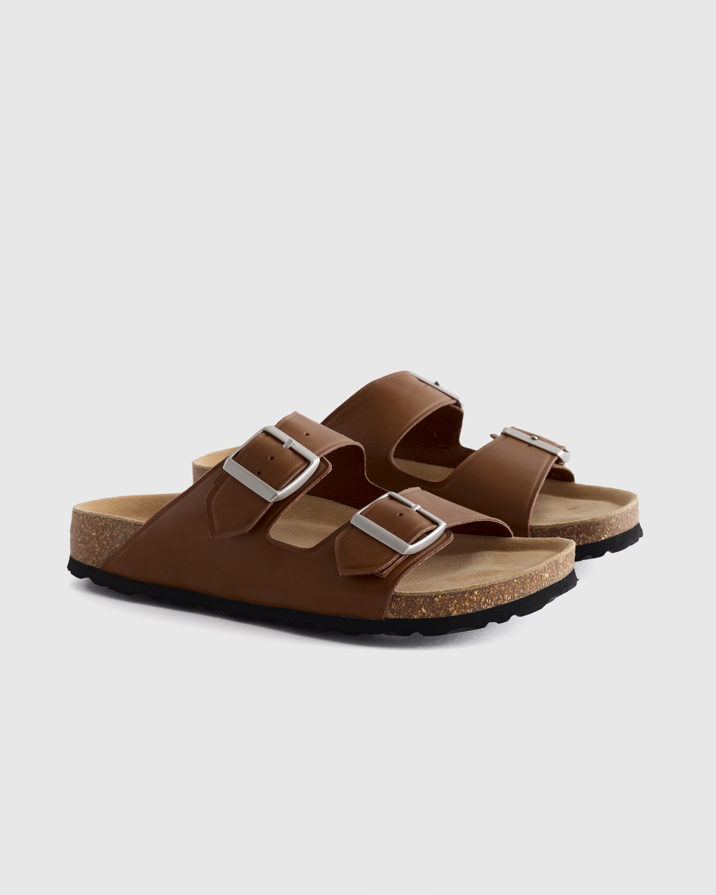 Bass Mens Brown Suede Double Buckle Slide Sandals With Chunky Sole Buy Brown Leather Two Buckle Sandals from Next USA main image 3