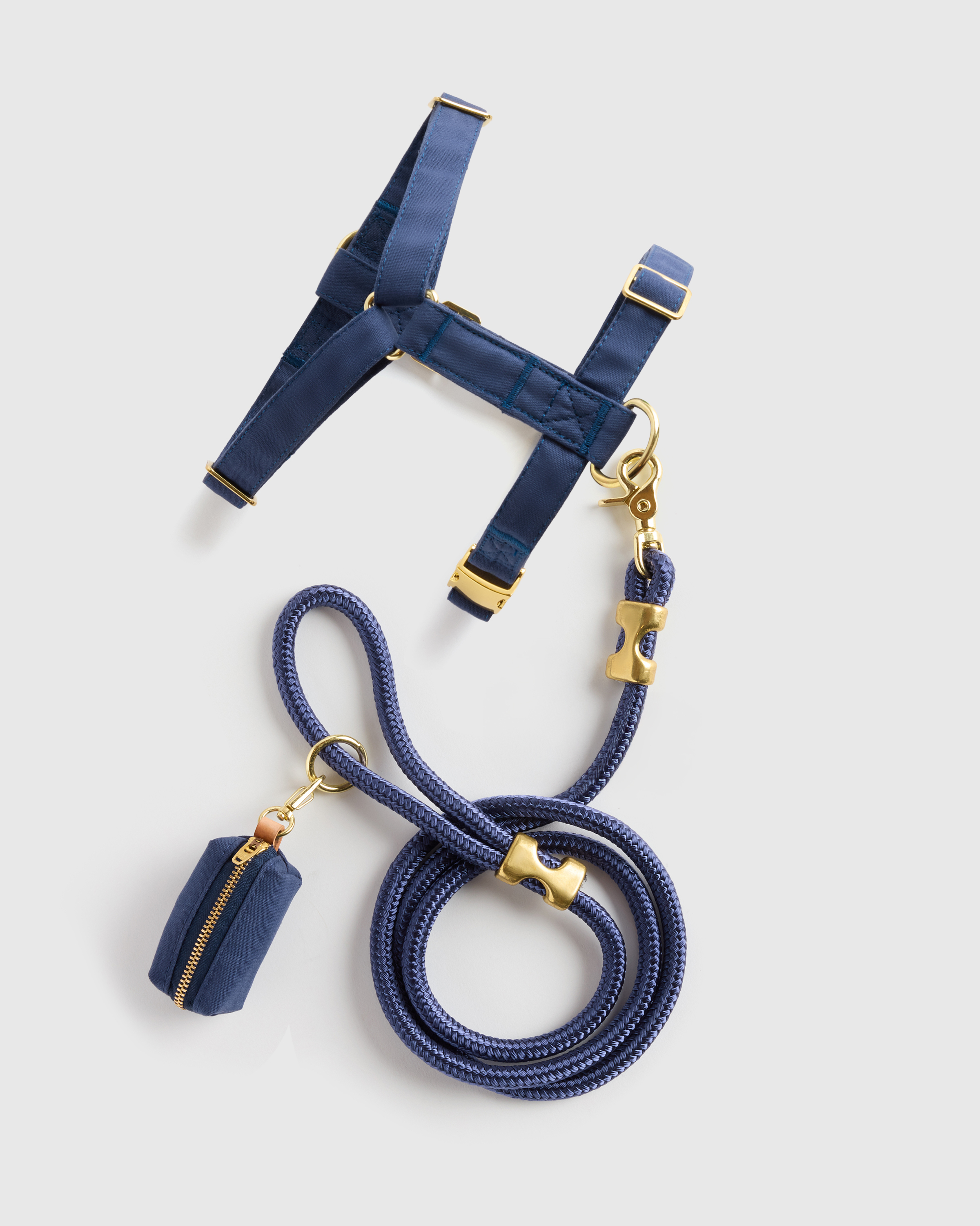 Navy 100% Cotton-Wrapped Nylon Dog Harness Walk Kit