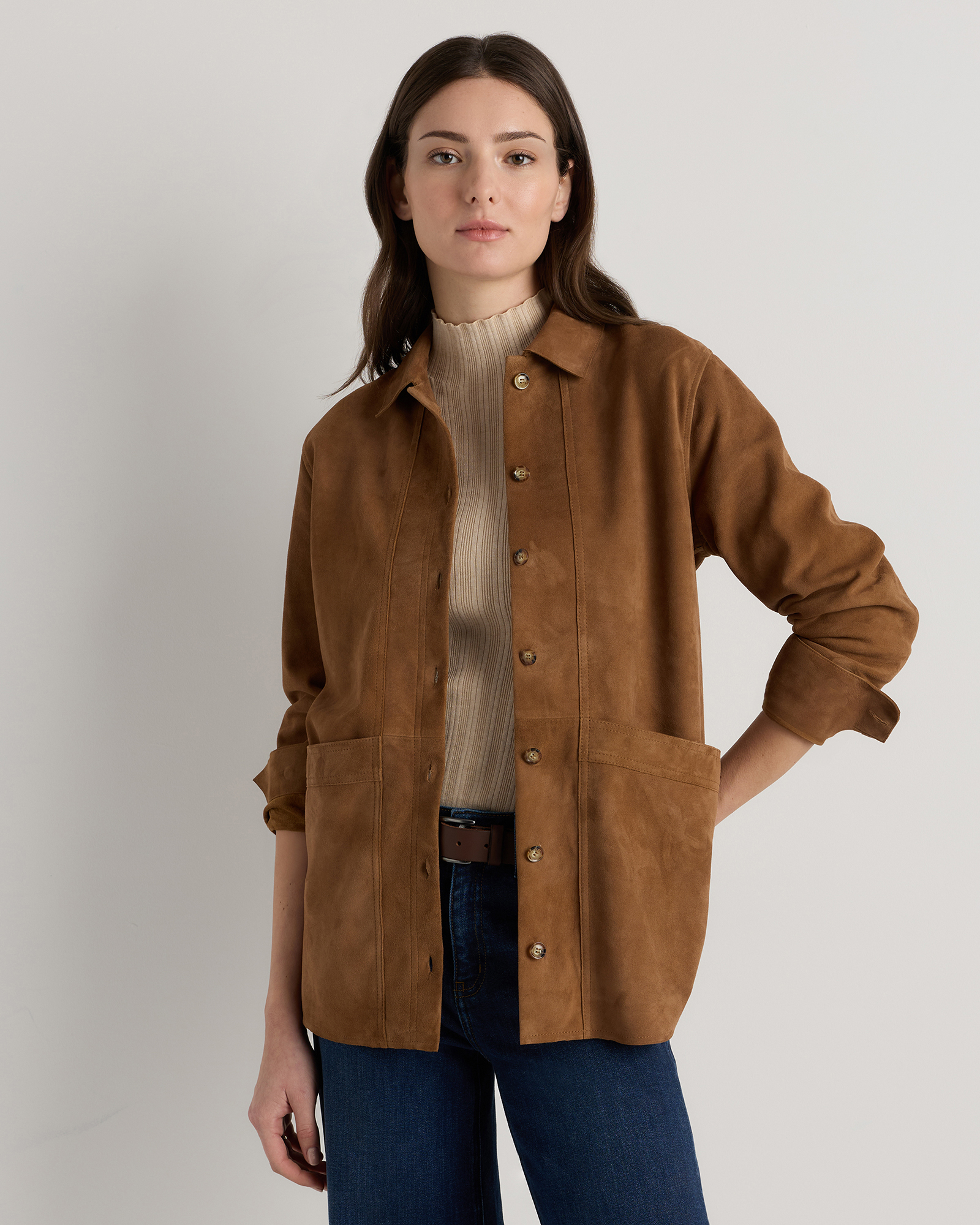 Cognac Brown 100% Suede Chore Jacket
