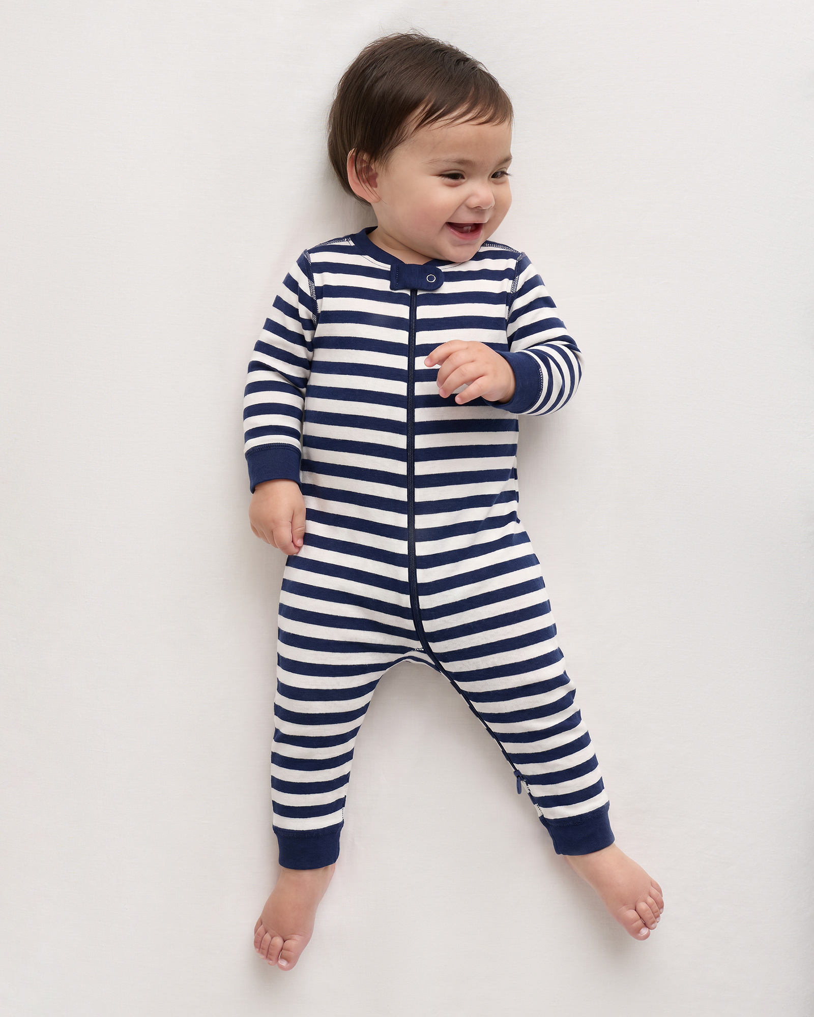 ベビーパジャマ house on the hill Pajamas (Navy Stripe) 100% Organic Cotton One Piece Pajama - Baby in Navy Stripe