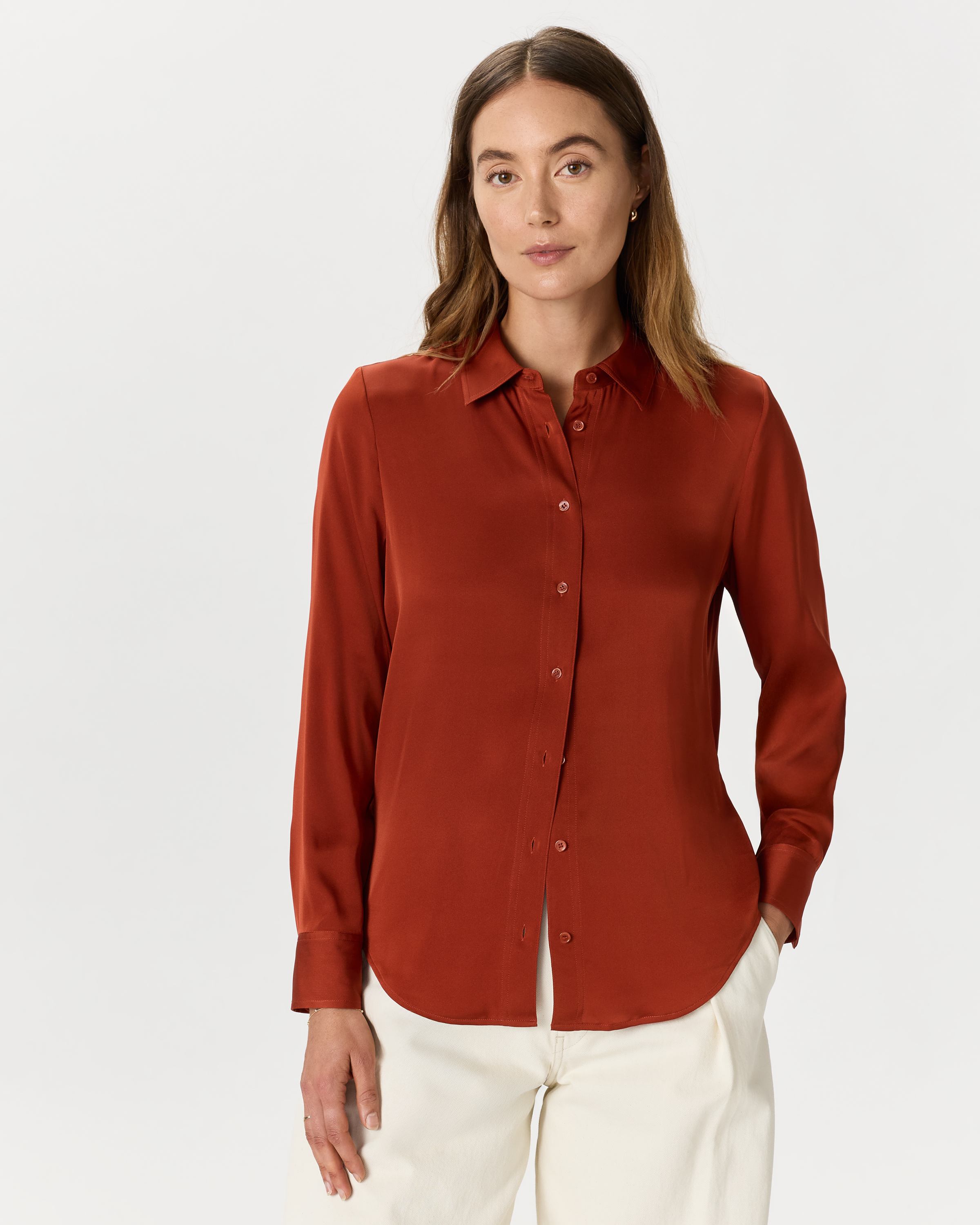 Paprika Red Washable Stretch Silk Blouse
