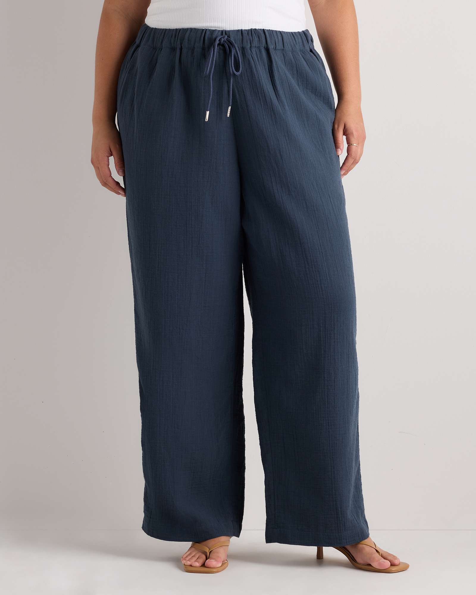 Indigo Blue 100% Organic Cotton Gauze Straight Leg Pants
