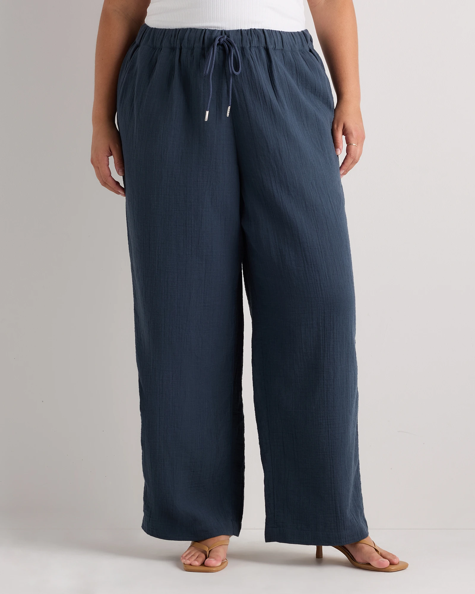 100% Organic Cotton Gauze Straight Leg Pants - Plus Size