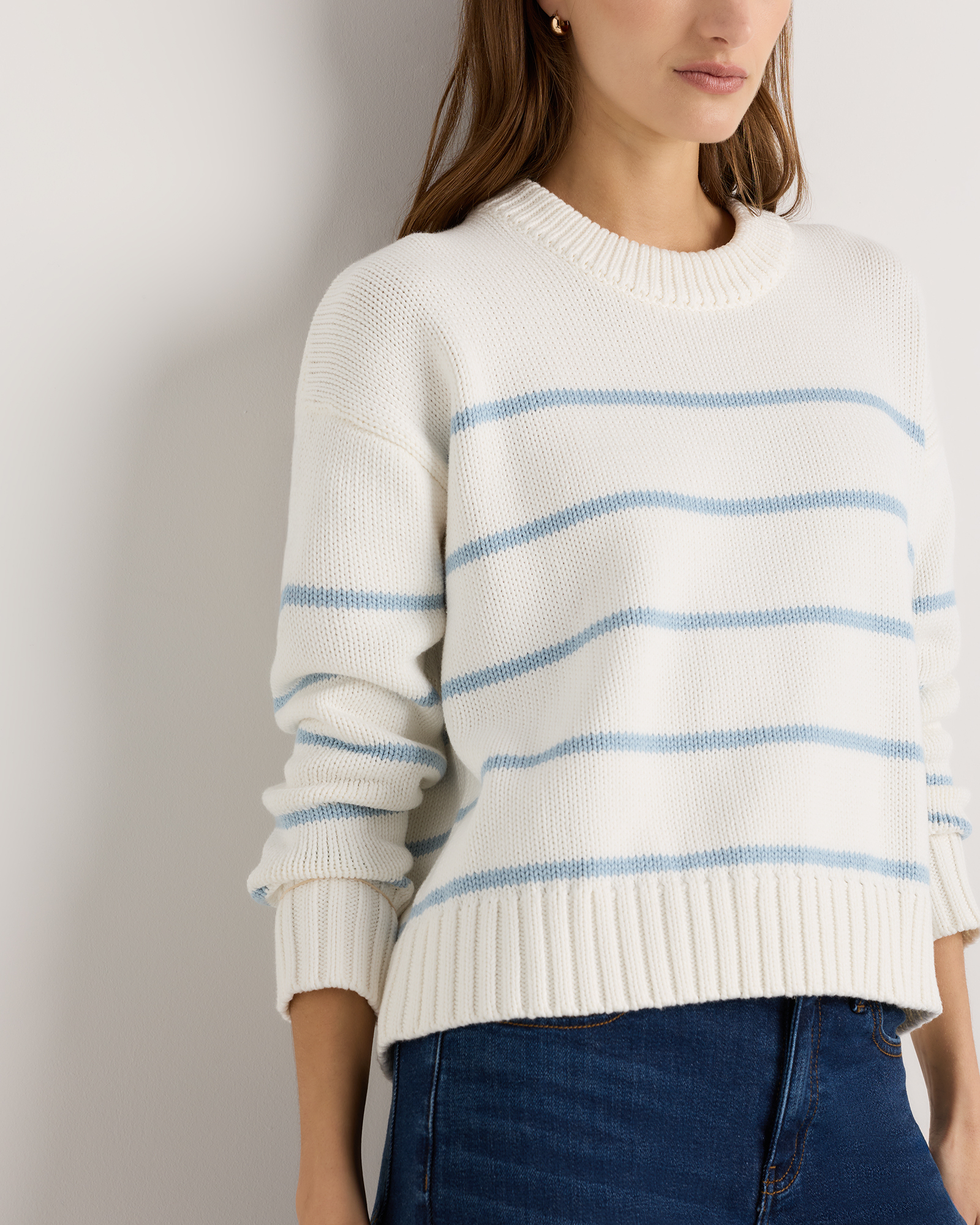 100% Organic Cotton Striped Crew Sweater