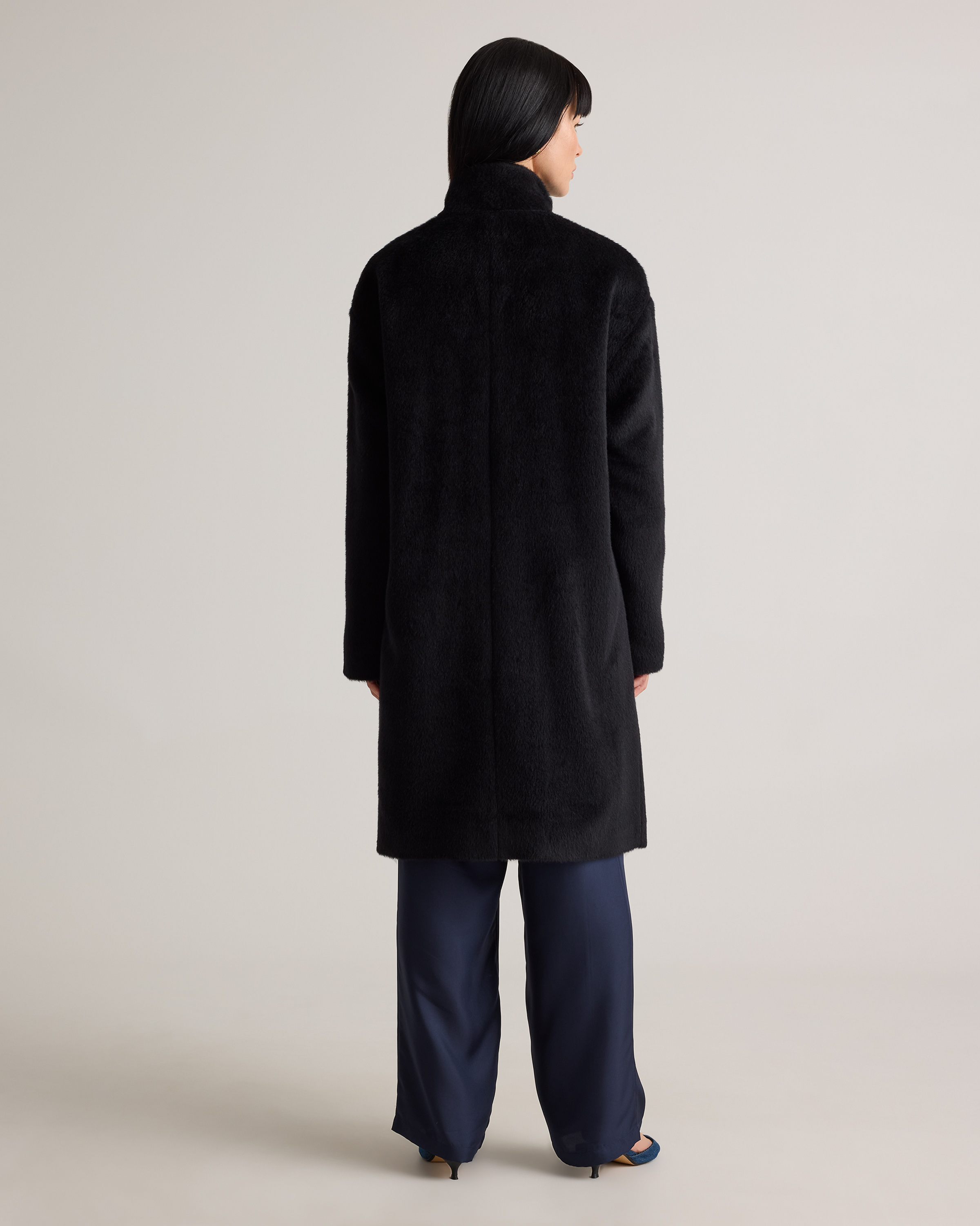 Alpaca-Wool Stand Collar Coat in Black