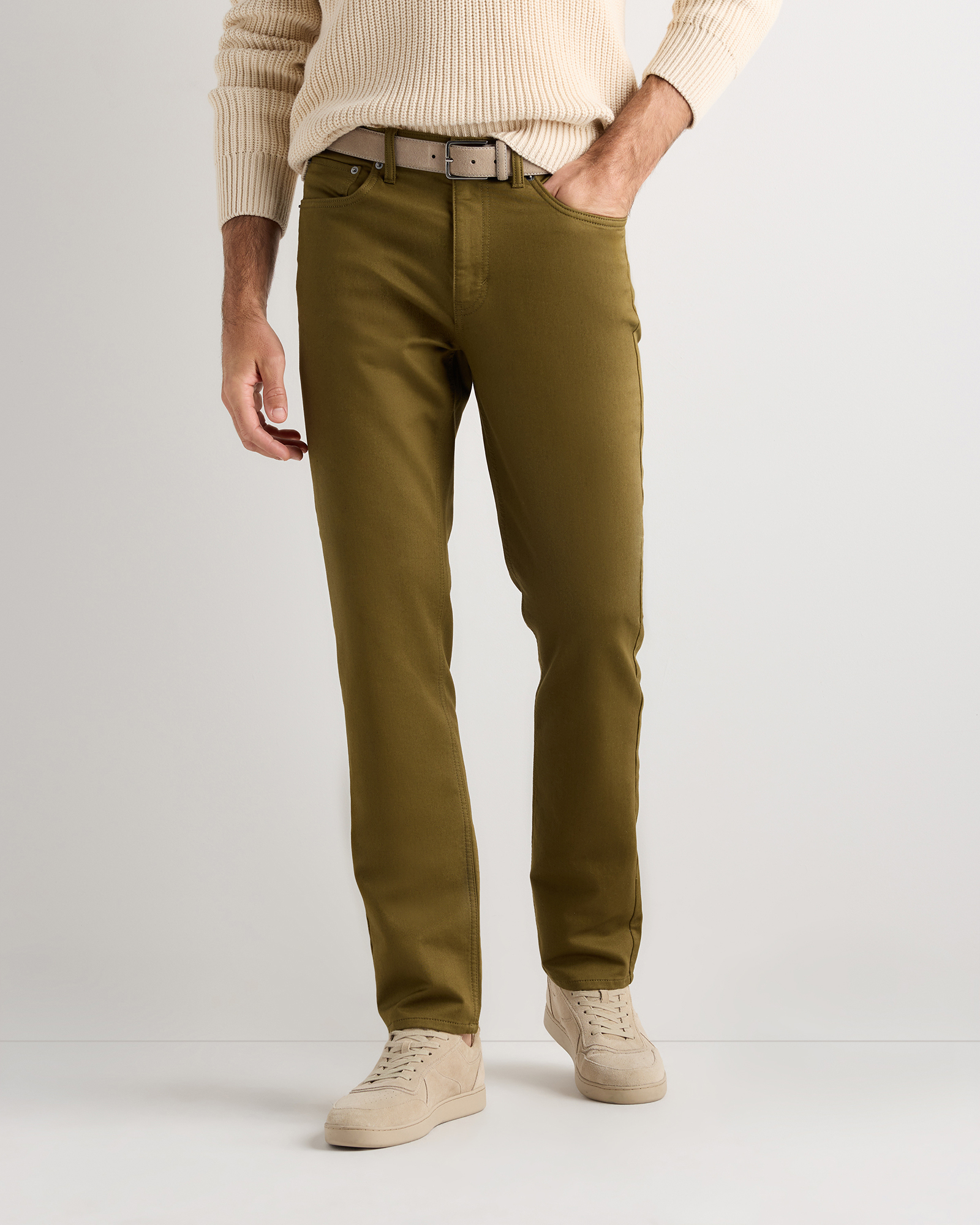 Military Olive Comfort Stretch Traveler 5-Pocket Pants - Straight
