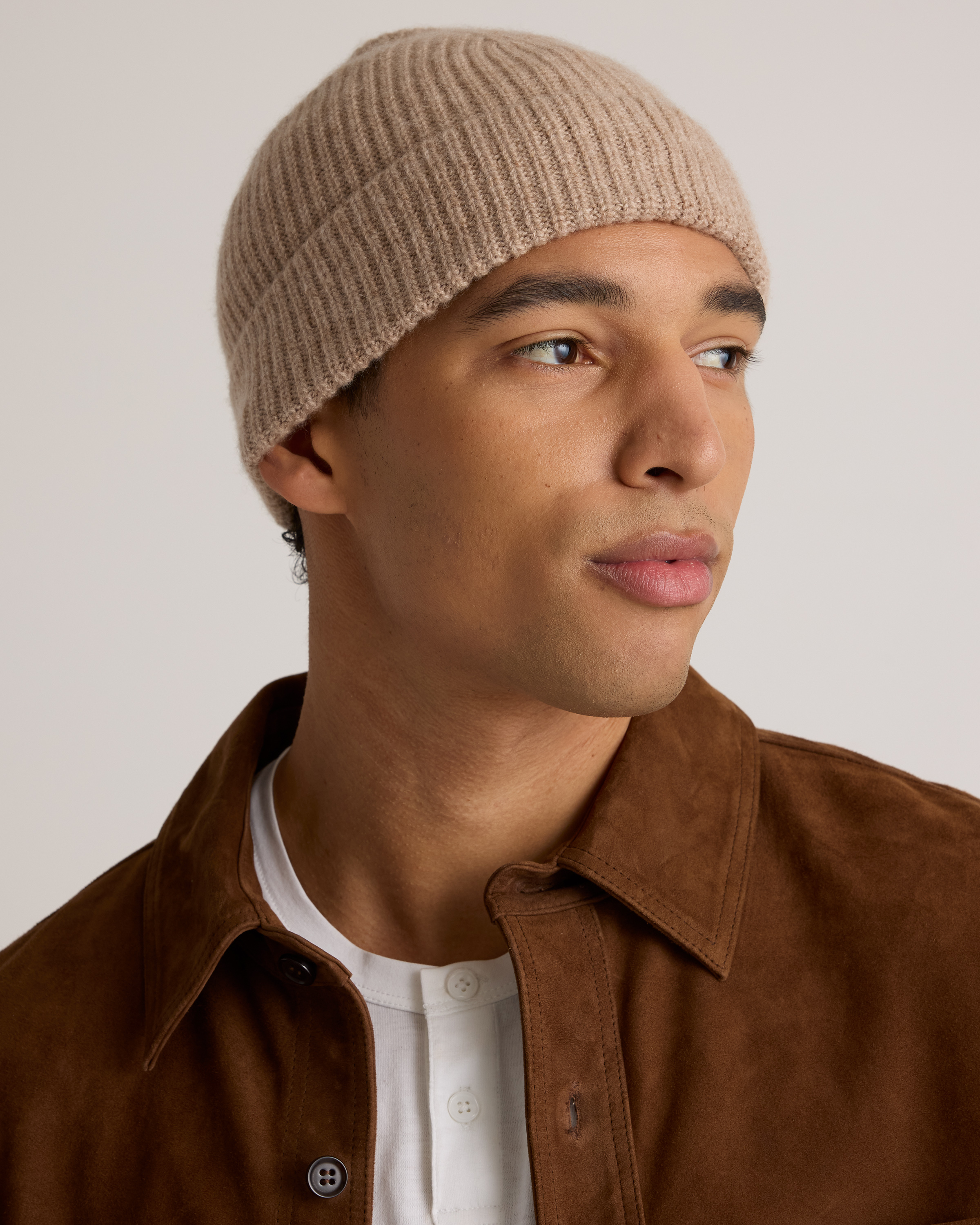 Oatmeal Mongolian Cashmere Ribbed Beanie