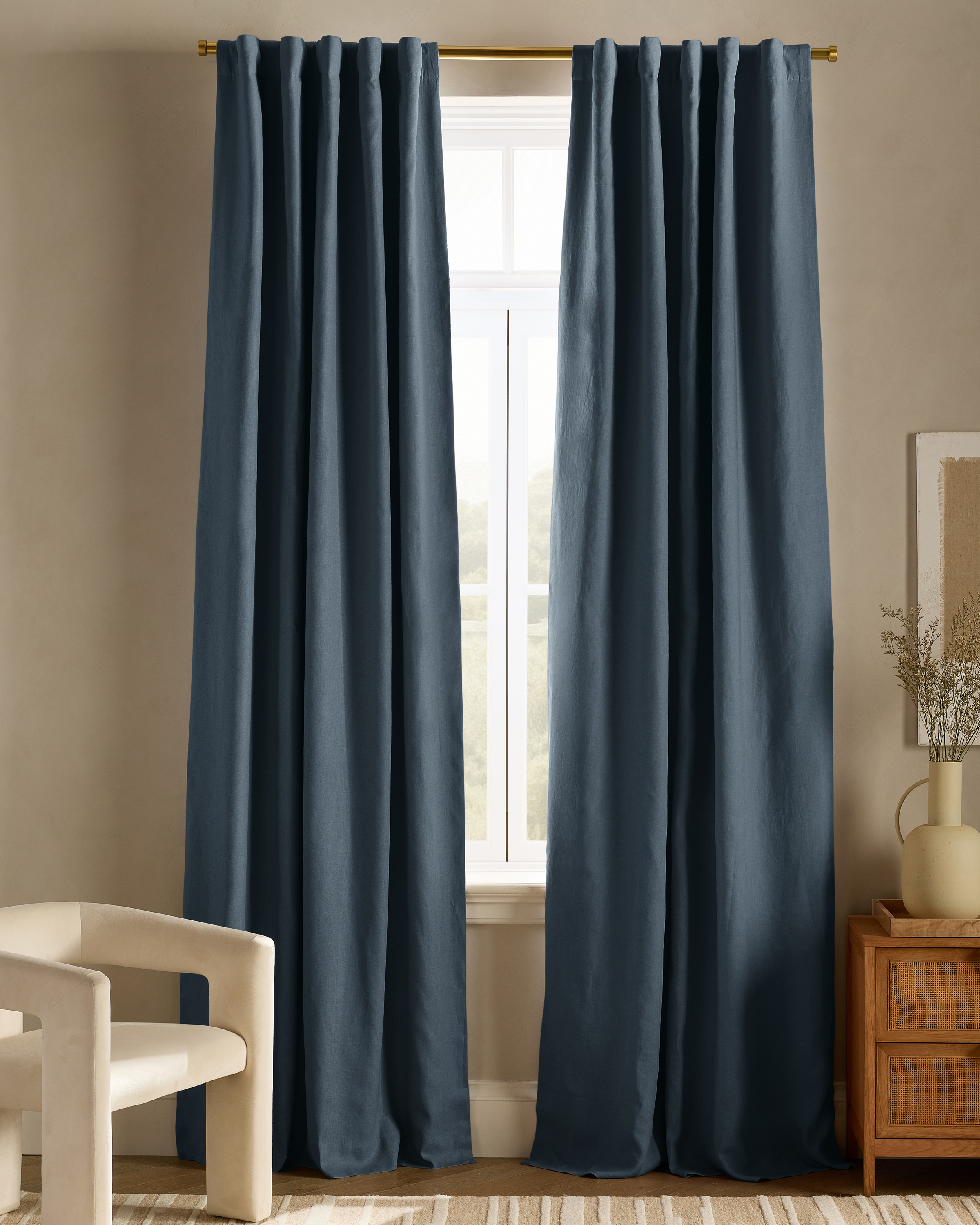 Chambray European Linen Room Darkening Curtain