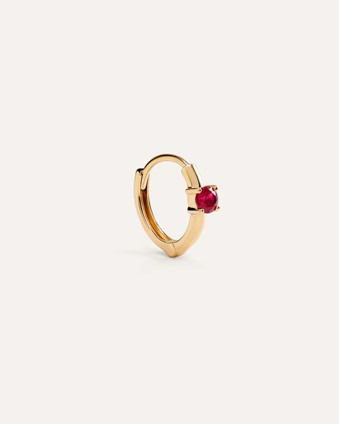 Ruby 14K Gold Gemstone Tiny Huggie - Single