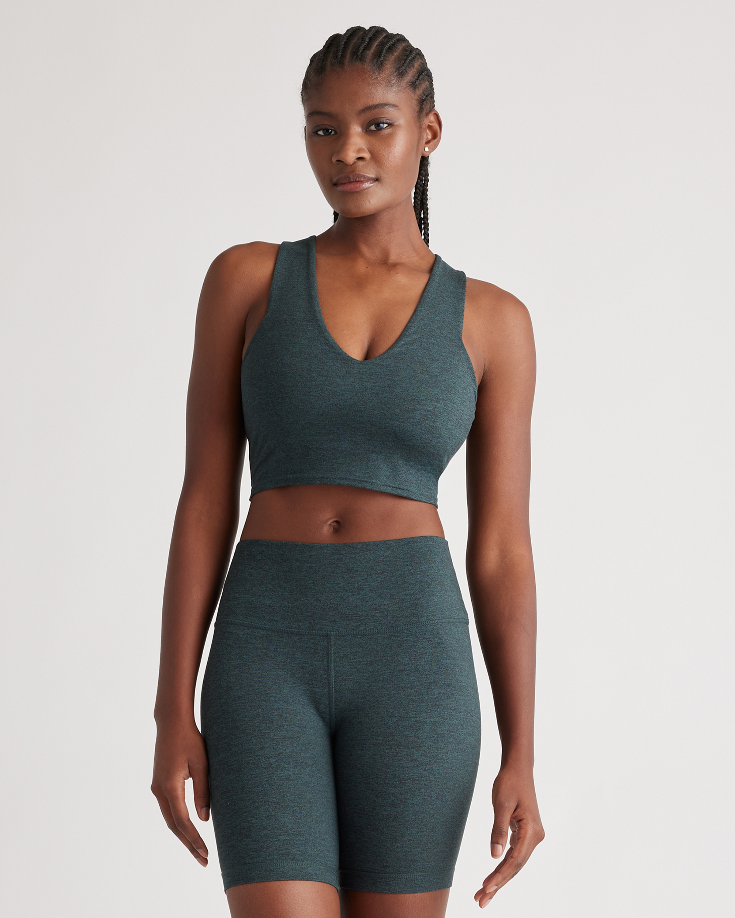 Heather Green Ultra-Soft V-Neck Cropped Tank