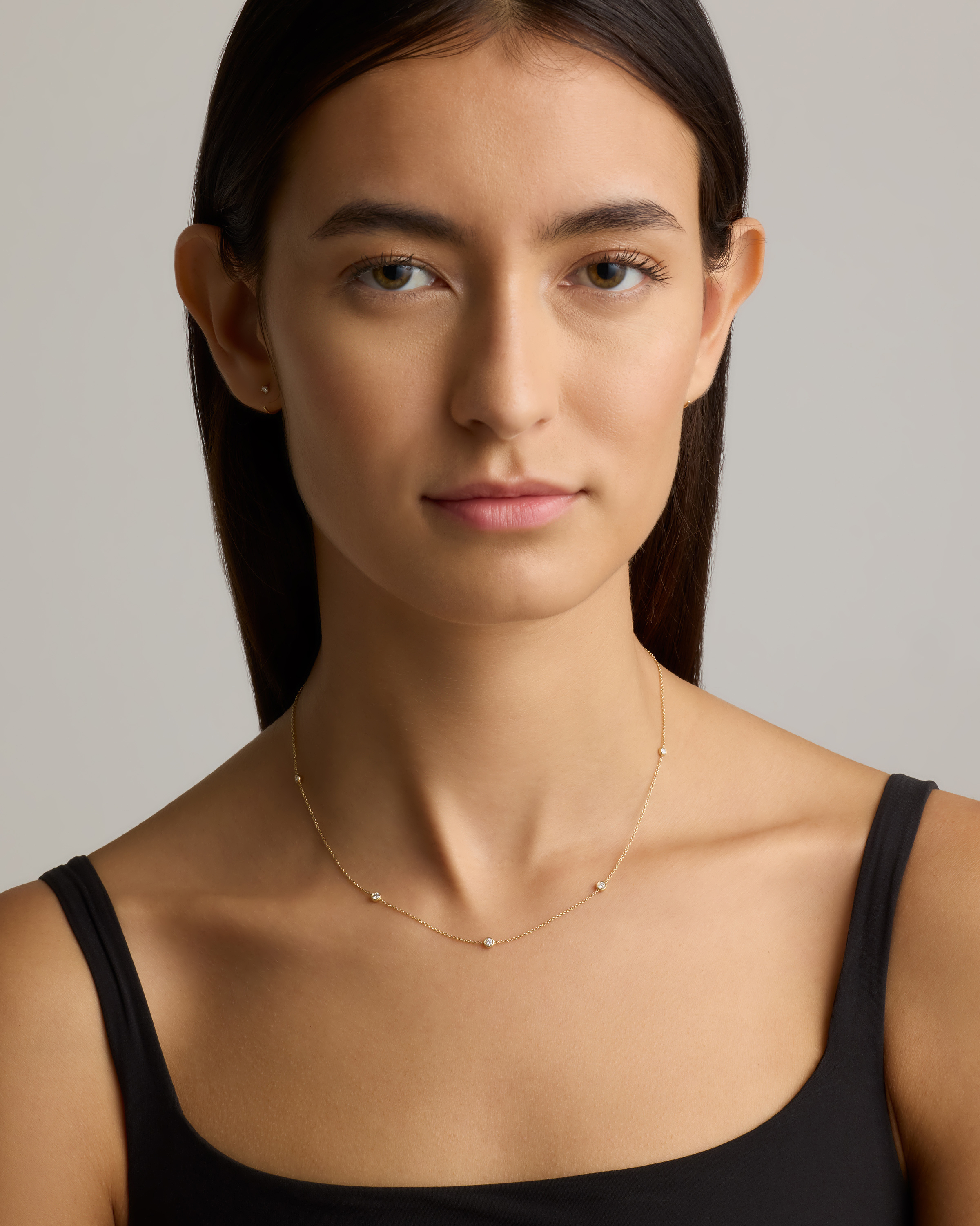 14K Gold Diamond Bezel Station Necklace - thumbnail 4