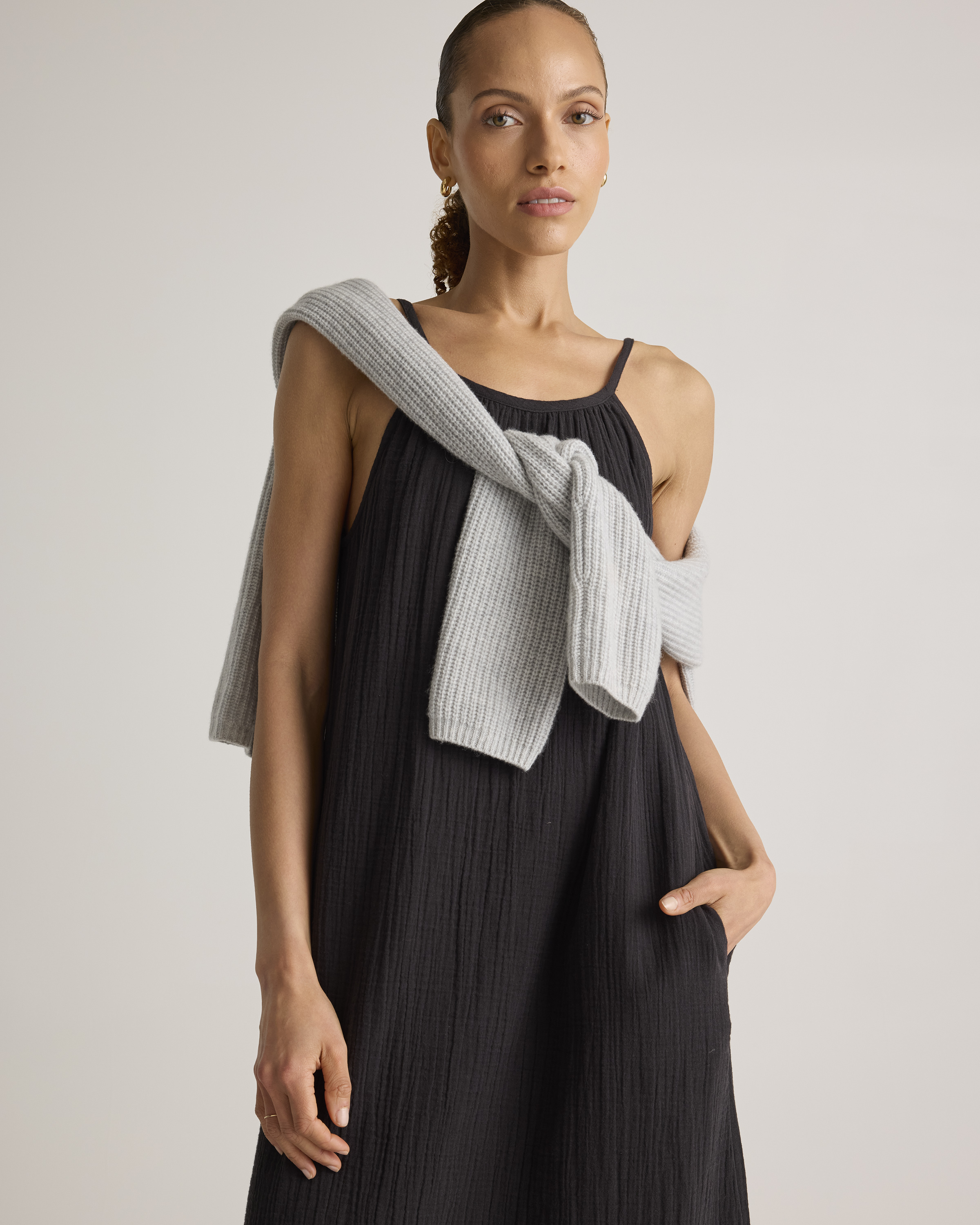 Women's Gauze Sleeveless Maxi Dress in Black, Size XS, Organic Cotton by Quince