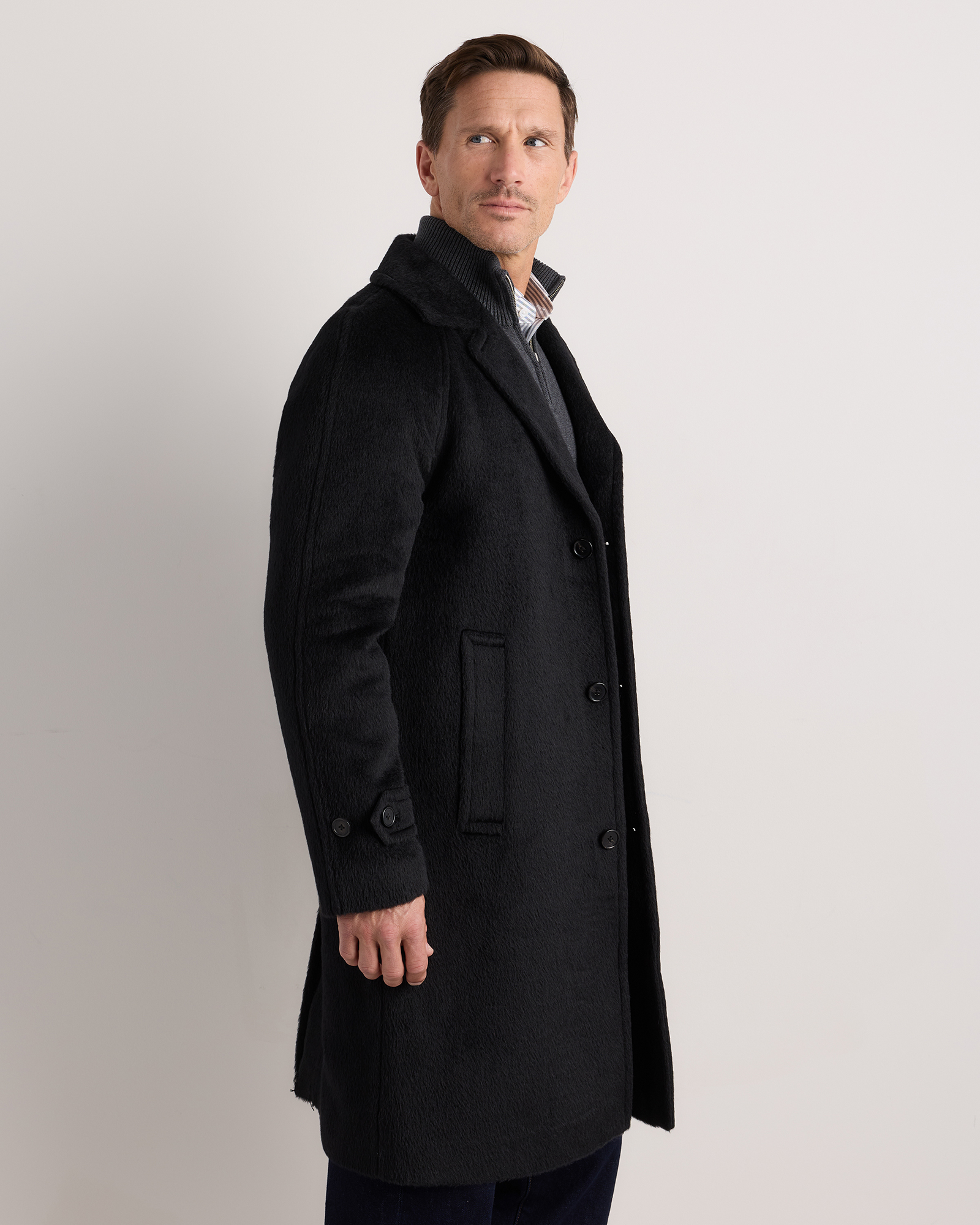 Alpaca-Wool Overcoat in Black